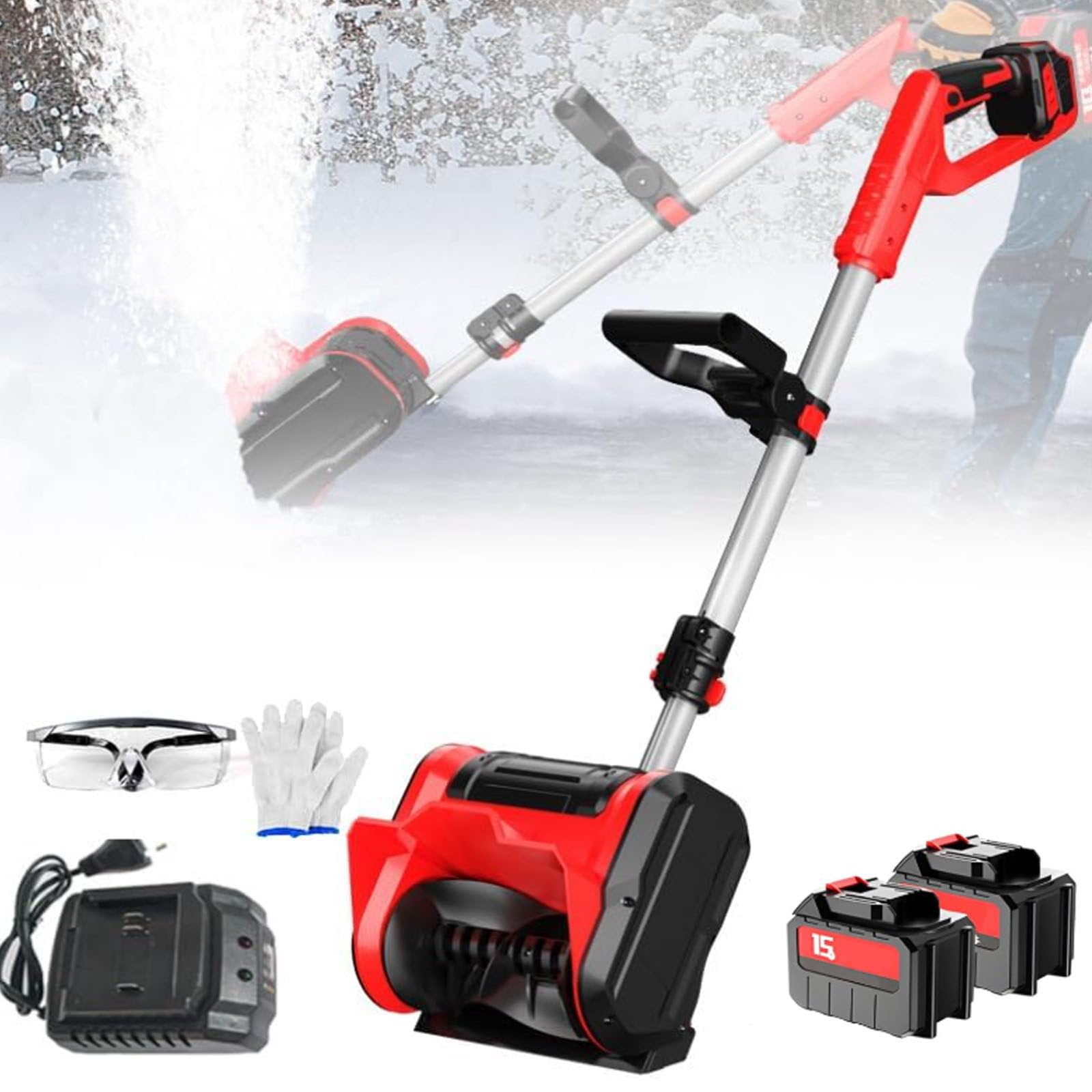 cordless snow shovel, battery powered snow shovel with 12in. width, 6.3in. depth, 20 ft throw distance, snow thrower power shovel for cars, snowmobiles, camping and mud