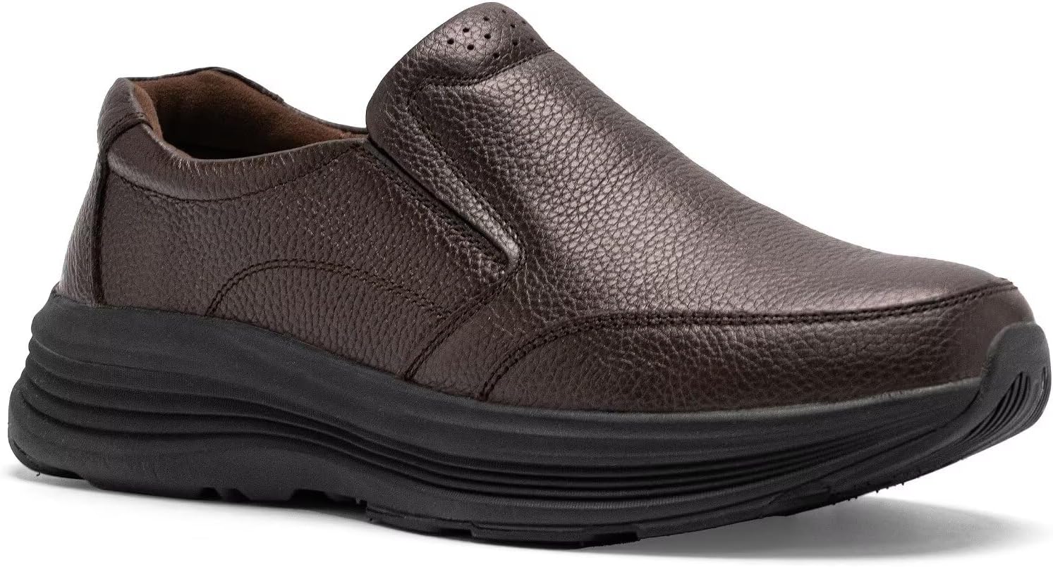 Men's Orthopedic Leather Dress Walking Shoes: Comfortable Orthotic Plantar Fasciitis Oxford Shoes with Arch Support, Flat Feet Casual Business Slip-On Loafers for Foot and Heel Pain Relief