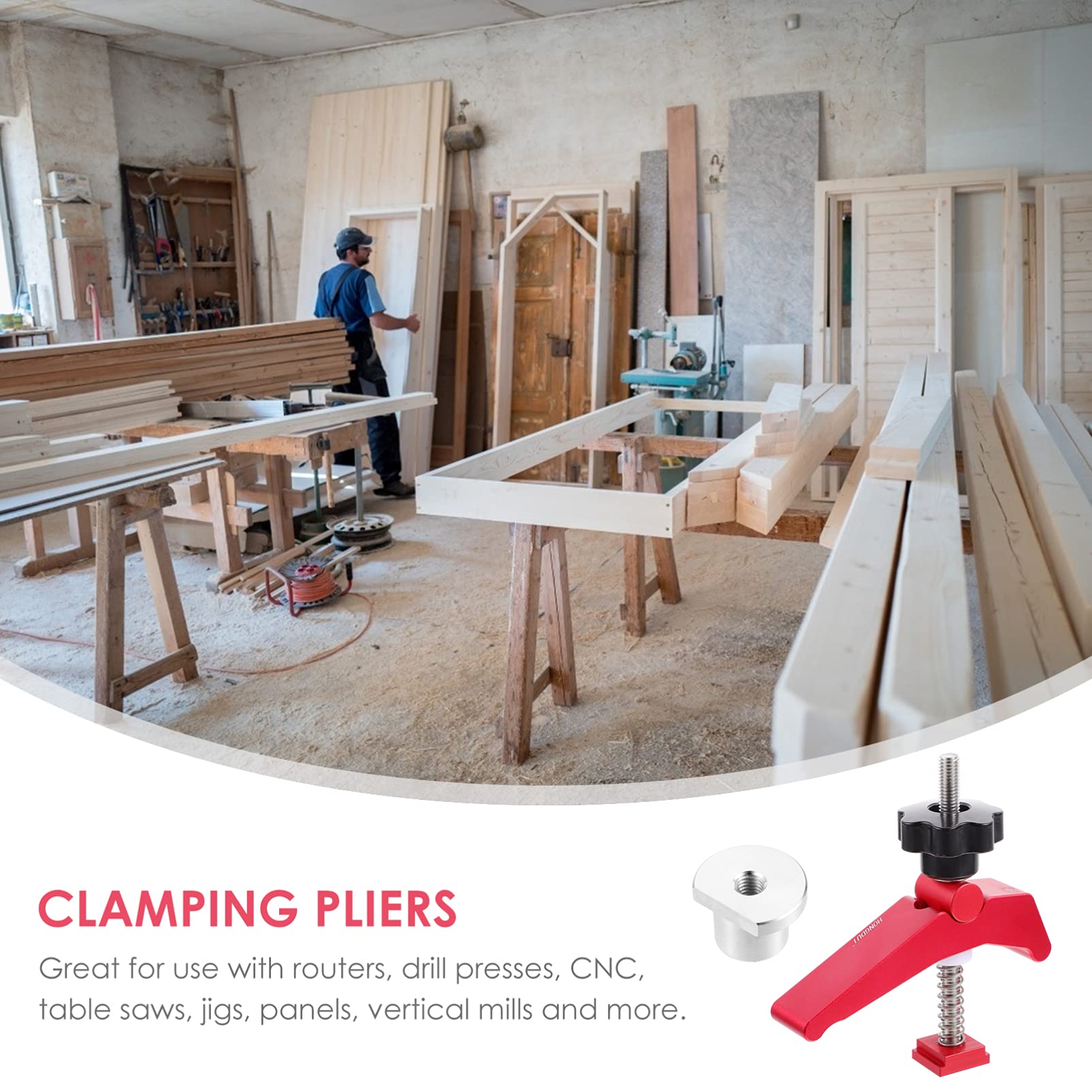 Gadpiparty Platen Diy Hold down Clamp Retainer Woodworking Hand Tool T- Track Clamp Quick- Release Toggle Tools Diy Wooden Hold down Clamps T-track Clamp Handle Aluminum Alloy Briquetting