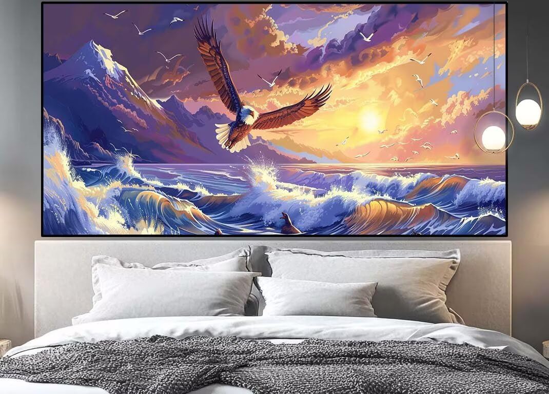 Broderie diamant complet xxl aigle 130x60cm peinture strass carrés grand réalisme - 8