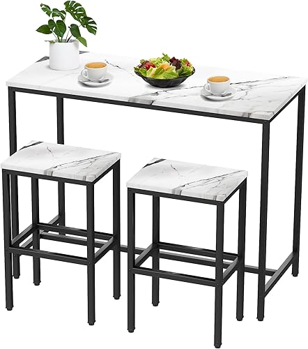 Miniatura 8 de Aklaus Juego de mesa de bar de 5 piezas para 4 mesas de bar modernas de altura de mostrador con taburetes de bar, juego de 4 mesas de pub y