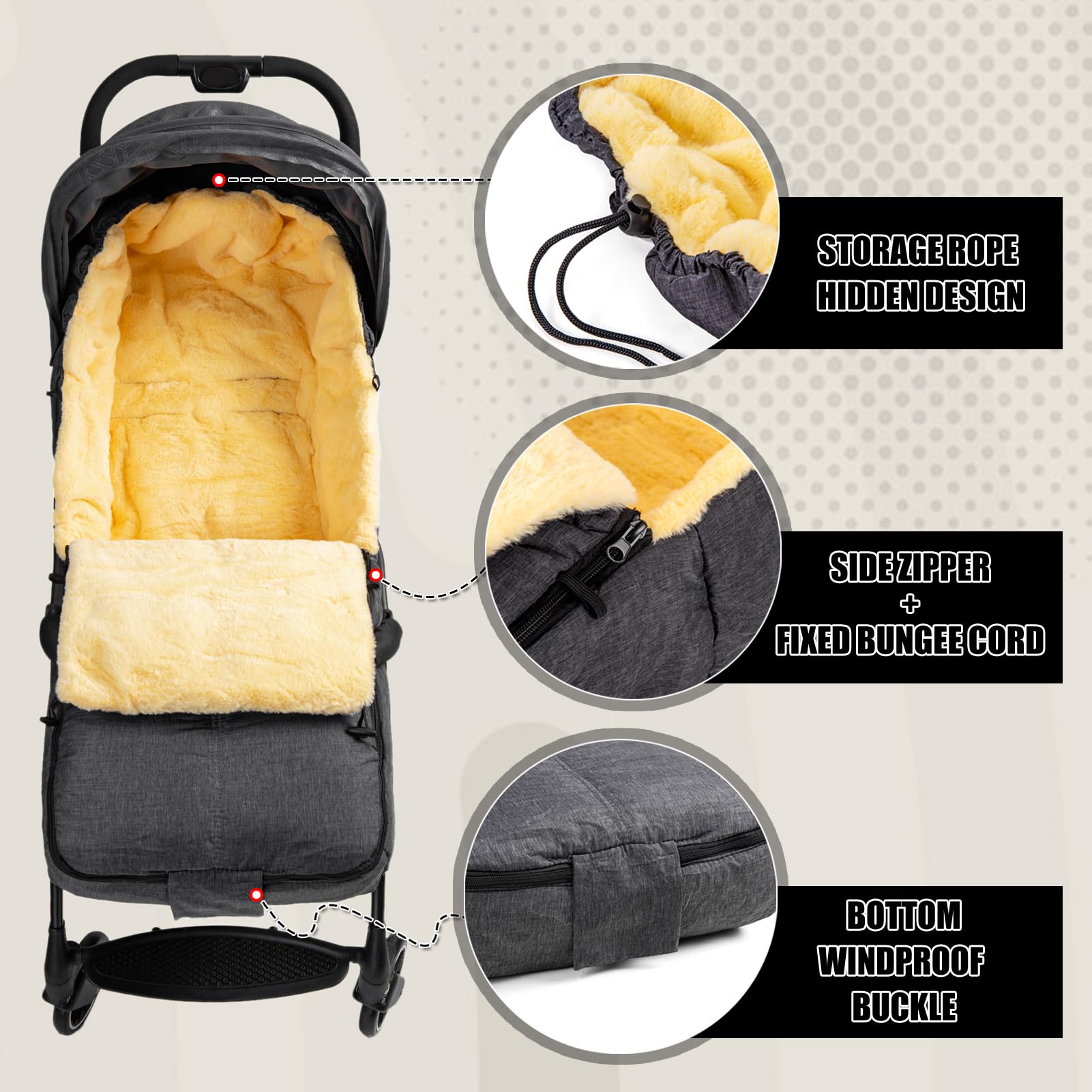 Saco Universal Para Silla De Paseo Polar Modelo 5 - Impermeable, Interior Polar Suave, Con Aberturas Y Ranuras Para Arnés