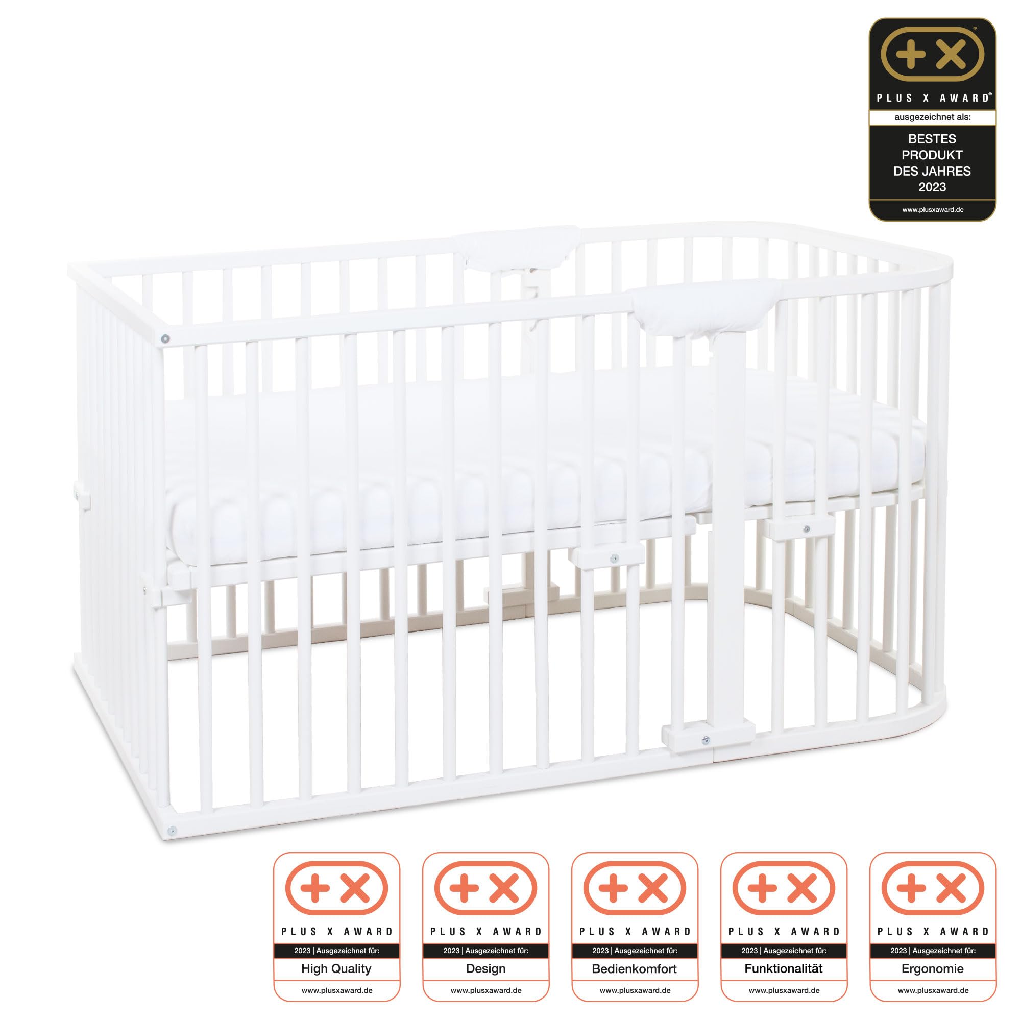 babybay Kinderbett Umbausatz für Beistellbetten stufenlos verstellbar passend für Modell Maxi Comfort Plus/Babybett Größe: 140 cm x 89 cm aus massivem Buchenholz, weiß lackiert