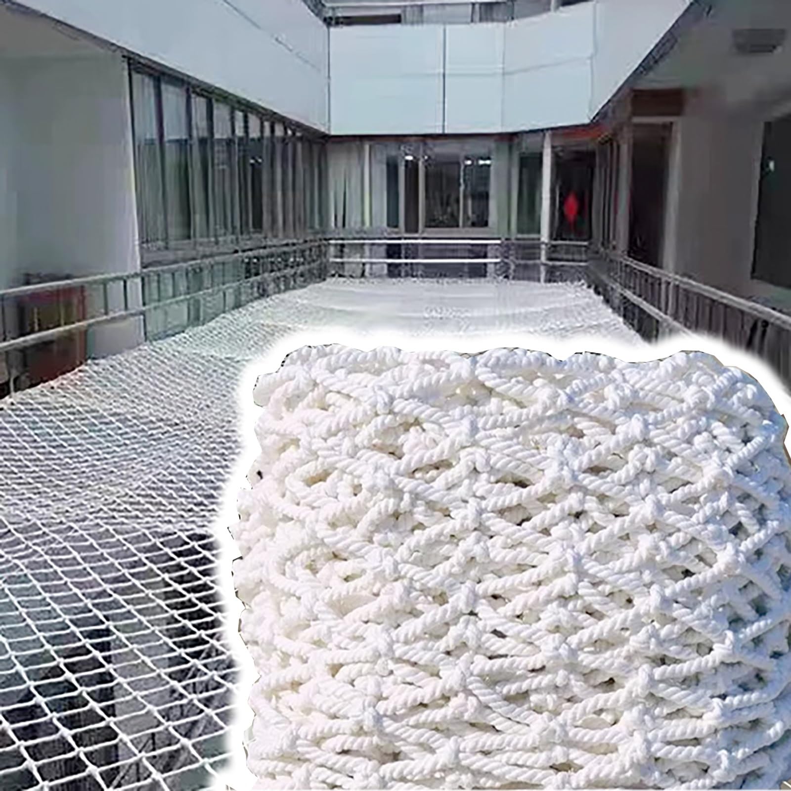 Lwjsocp 3Cm White Construction Netting Fence For Indoor & Outdoor Use Small Mesh Safety Net - Climbing Playground Barrier Soccer Practice Rope (4X4m)