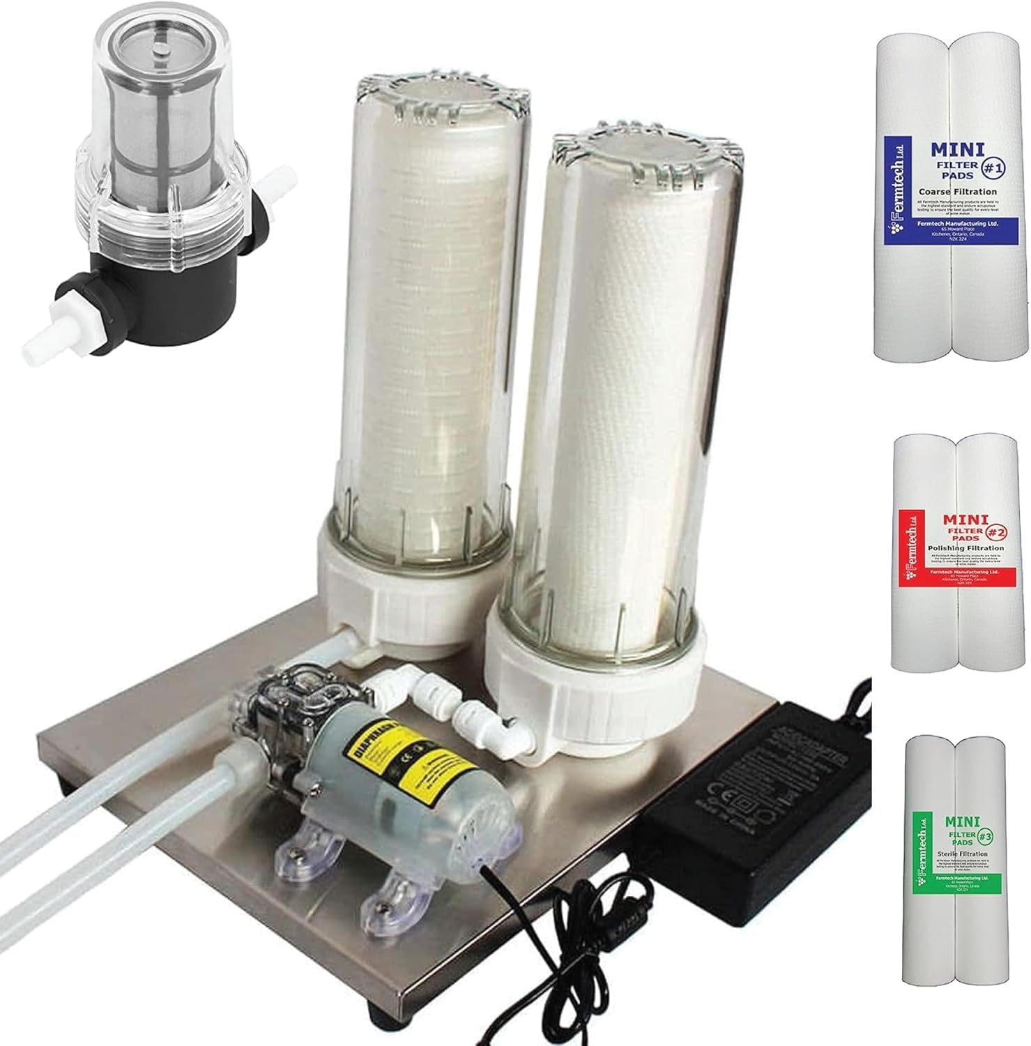 Mini 2 Wine Beer Filter Starter kit with Pre-Screen, Bundle of Filters. Stainless Steel Wine/Beer/Juice/Kombucha/Liquid filter System. Home Pro 10 inch. Jet Filtration Filtering technology.