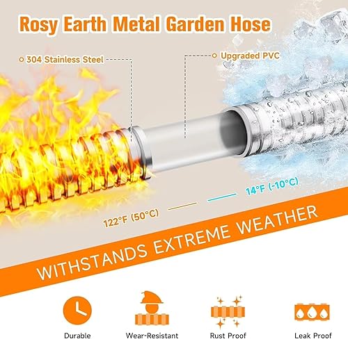 Miniatura 2 de Manguera de jardín flexible y ligera de 100 pies con 2 boquillas de manguera de bala de cobre, manguera de agua expandible de acero inoxidable 304
