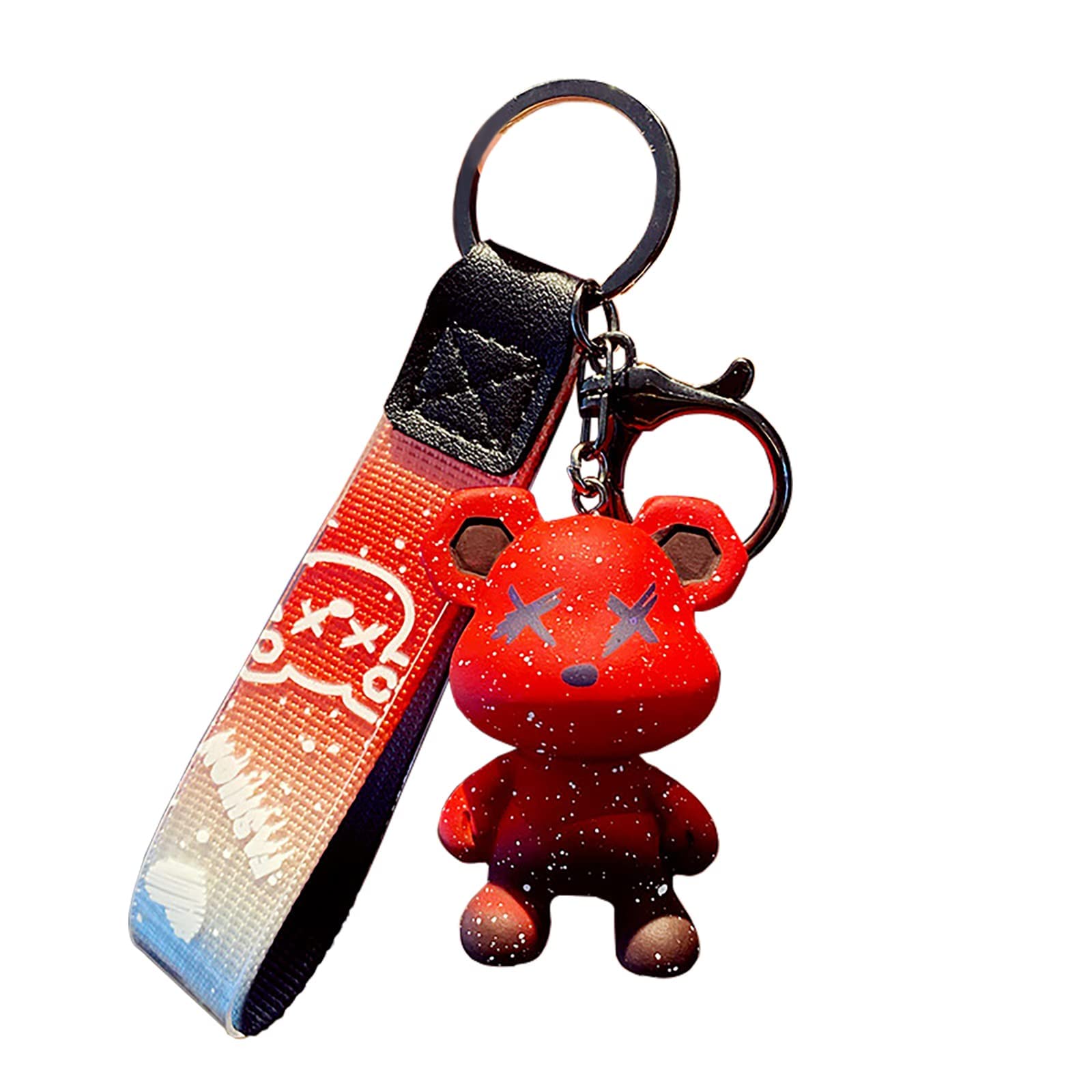 HSYHEREMen Women Boy Girl Cute Color Bear Keychain Creative Braided Rope Resin Animal Pendant Metal Key Ring