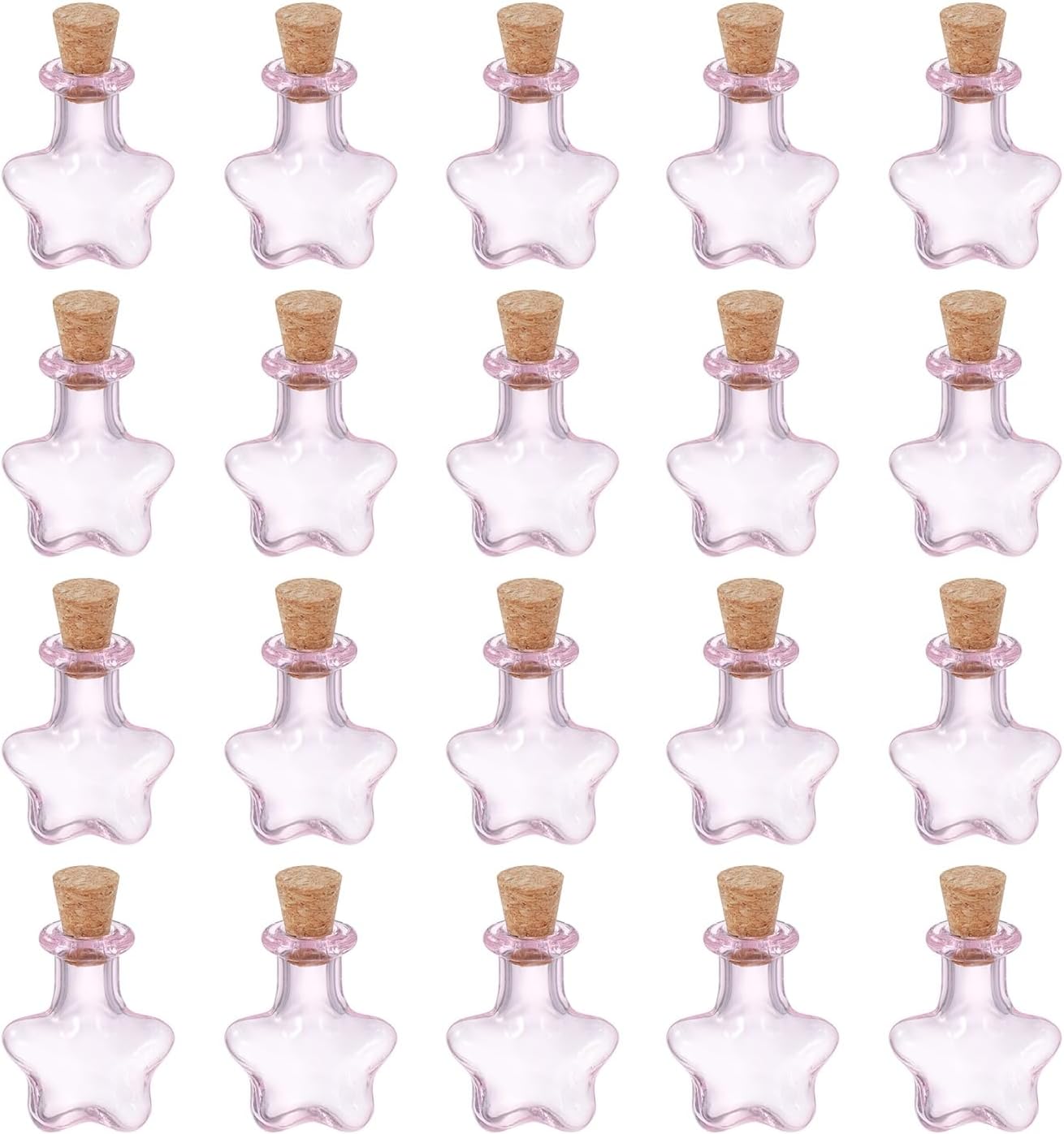 sourcing map 20 Pcs Mini Glass Bottles Jars, Star Small Cute Glass Jars Vials Pendants Small Vials Wishing Bottle with Cork Stoppers for DIY Crafts Wedding Favors, Pink