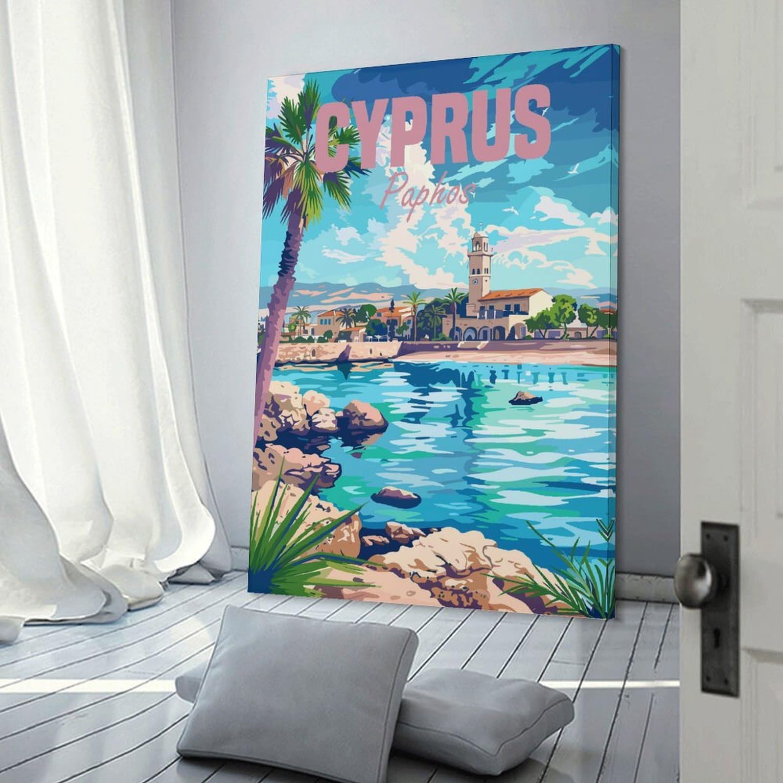 Junmoney Cyprus Paphos Canvas Wall Picture 20x30inch(50x75cm), for Study, Office Or Focused Interiors, Home Office Artwork with Decorative Appeal