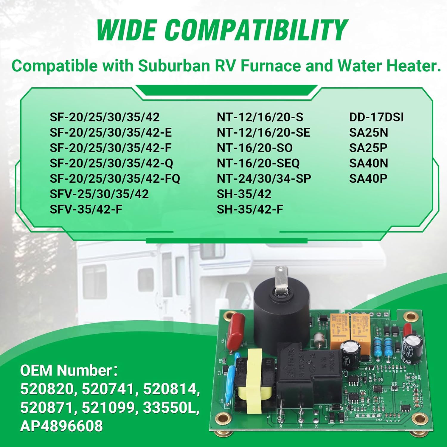 520820 RV Furnace Ignition Circuit Board with Suburban Furnaces,Compatible with SF 20/25/30/35/42,Suburban NT12/16/20/30/34,12V DC RV Water Heater Control Module Board Replaces 520199, 520814, 520871