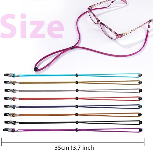 Miniatura 2 de YGDZ Correa para lentes, 8 unidades, correa de cuero para gafas, cadena ajustable para gafas, retenedores de gafas, correa deportiva para lentes de