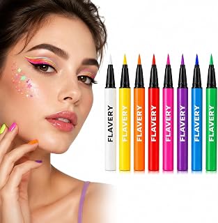 UV Eyeliner Set 8 Colors Waterproof, Neon Liquid Eyeliner Set, Washable Makeup Pencils, Makeup Paints, Matte Liquid Eyeliner Colorful, for Daily Use and Hallween, Christmas