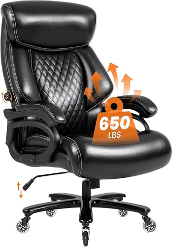 Miniatura 8 de BOSMILLER Silla de oficina grande y alta de 650 libras para personas pesadas con soporte lumbar ajustable, cómoda silla de oficina ejecutiva