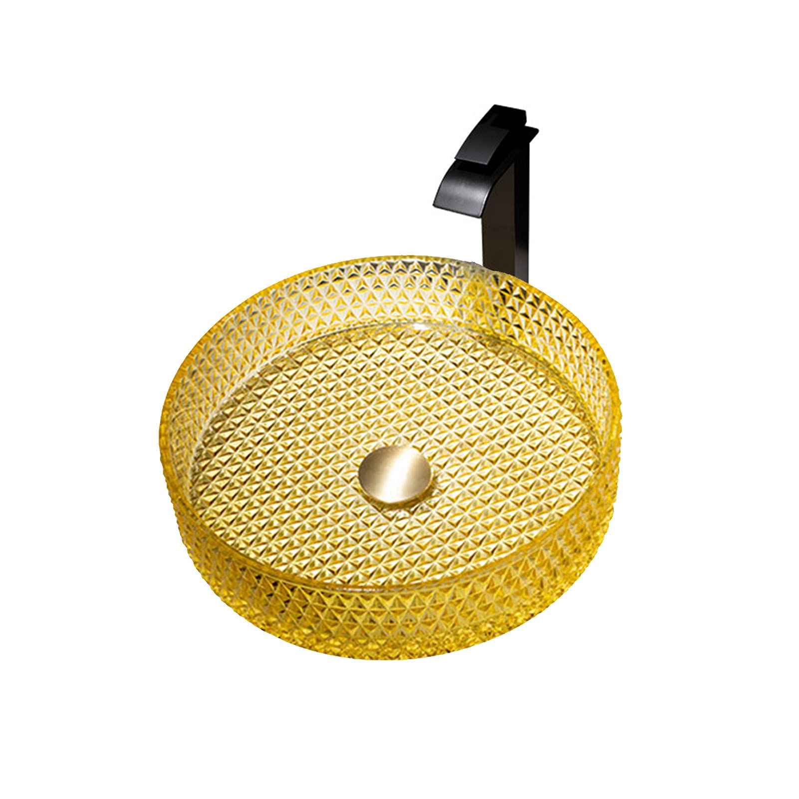 Conjunto de fregadero de vidrio de baño con cuenca ronda de lavado y accesorios sobre contador