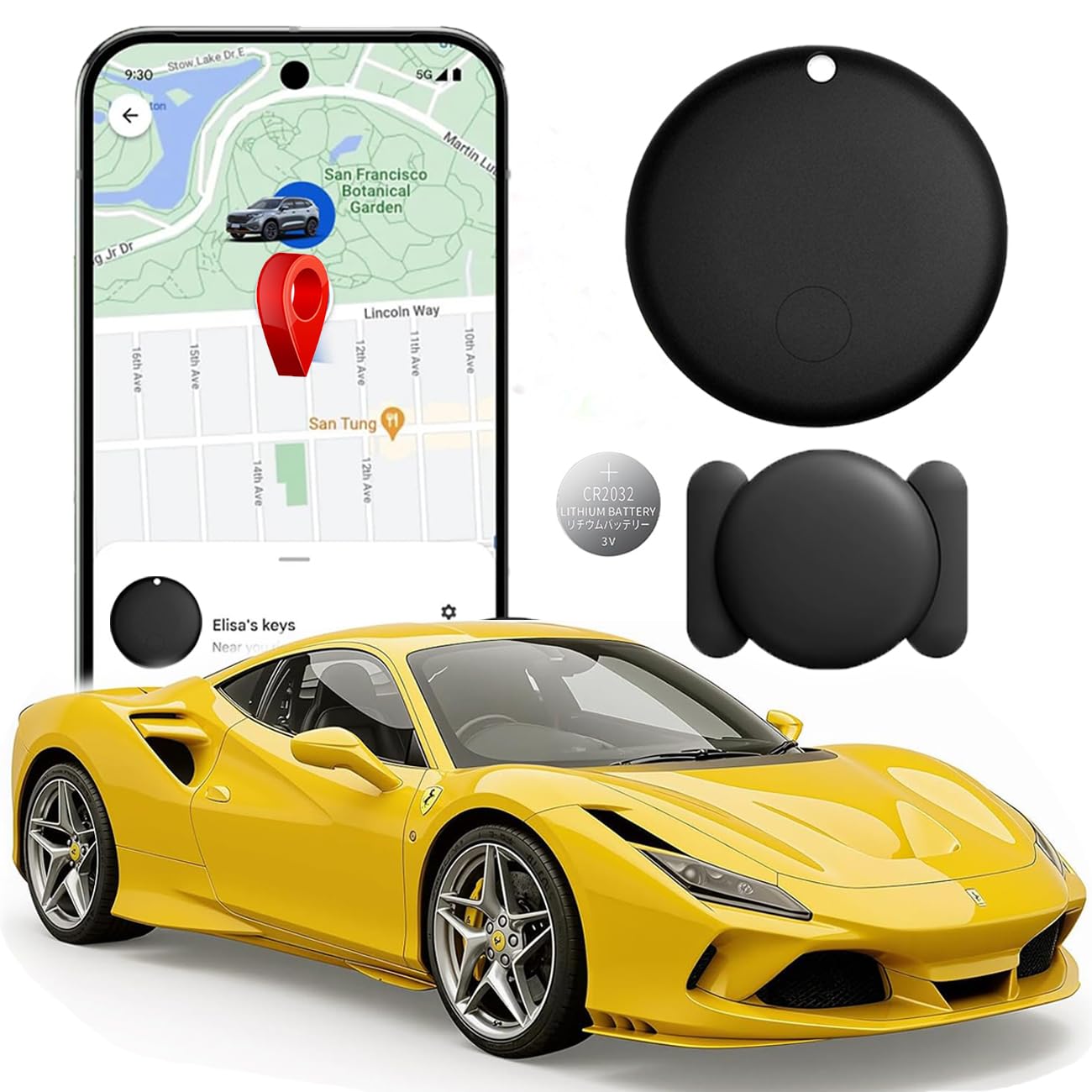 GPS Coche Localizador, Air Tracker Android Buscador de Objetos Funciona con Google Find Hub, Localizador GPS para Coche Tiempo Real Global Seguimiento del Sin SIM y Sin Suscripción (Negro)