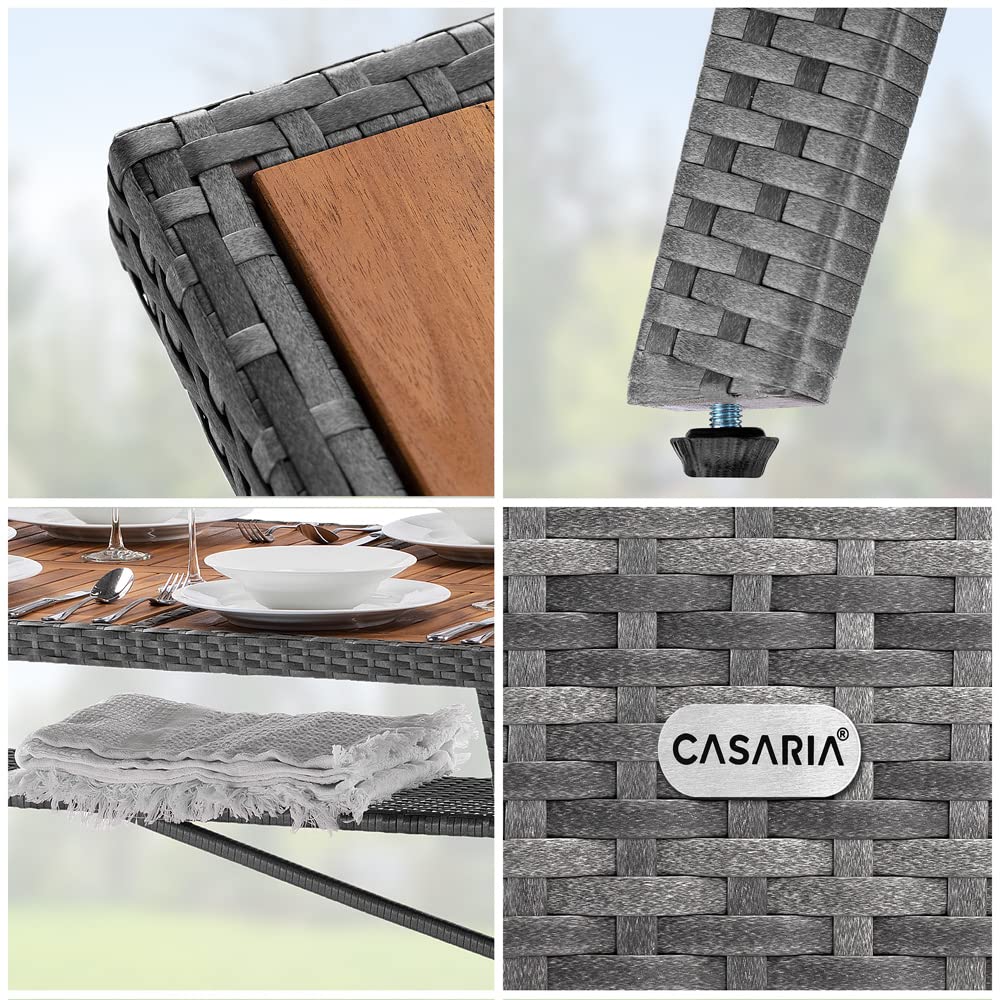 Casaria Tavolo da Giardino in Polyrattan Ripiano in Legno di Acacia 190x90x74cm Regolabile in Altezza per Esterno Pranzo Terrazza