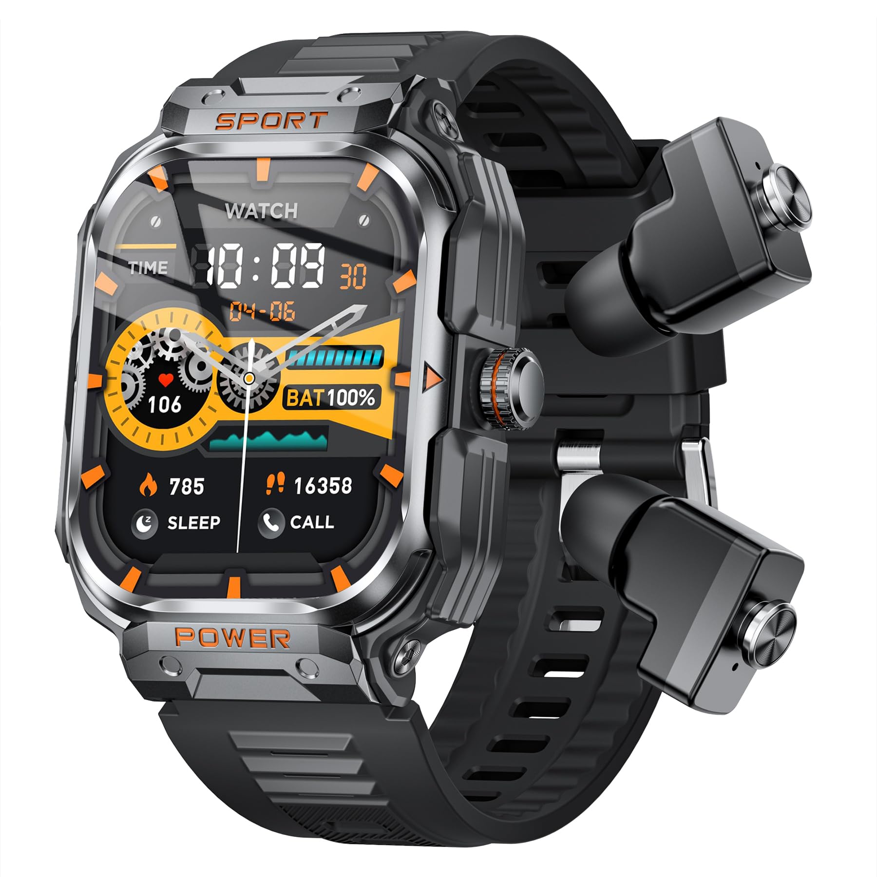 military smart watch with earbuds tactical display fitness tracker