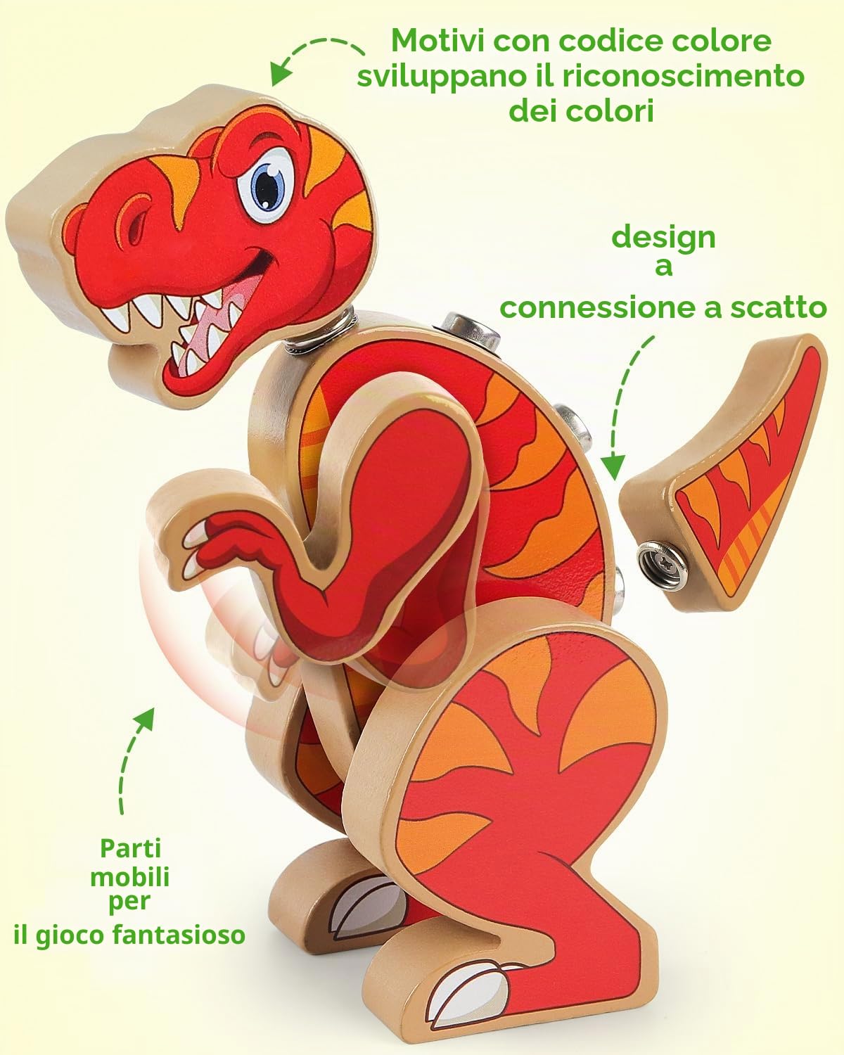 Coogam Dinosauro Snap Together Giocattoli da costruzione, in legno Take Apart Dinosauro Playset, STEM Montessori Educational Fine Motor Skill Toy Regalo per bambini di 3 4 5 anni