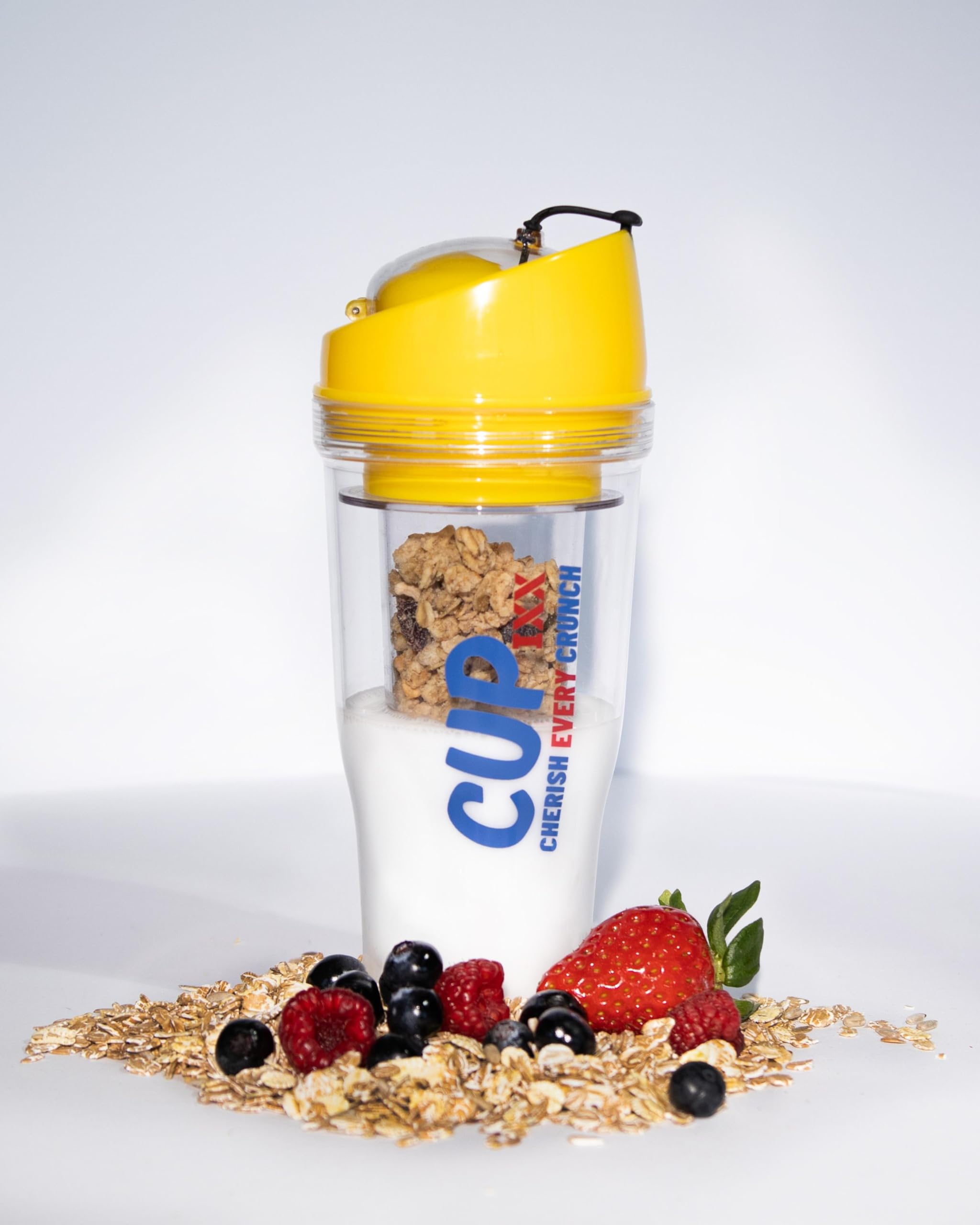 Generisch Tazza per cereali da viaggio per cereali Cornflaks CerealCup to Go senza cucchiaio, portatile Cupixx (giallo)