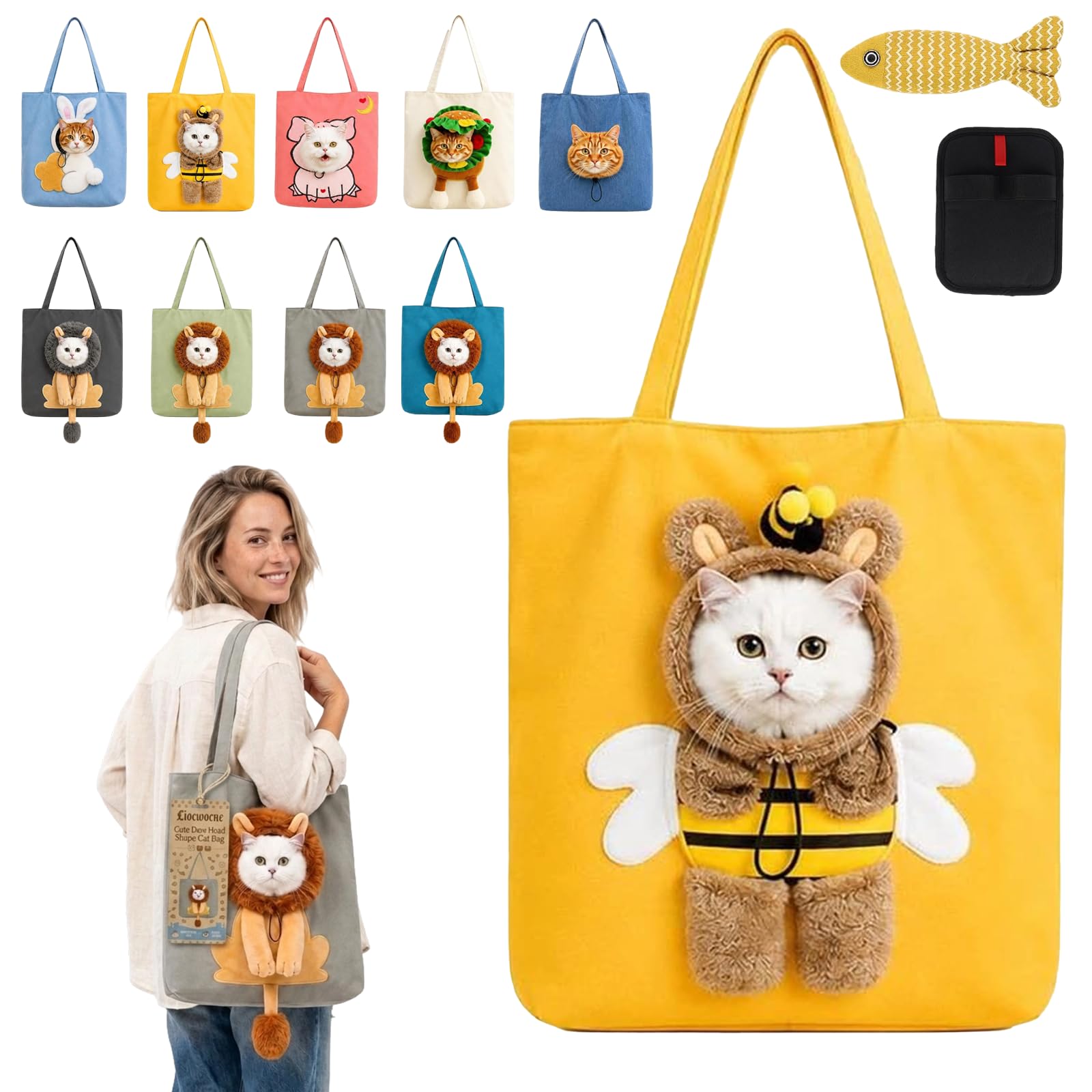 Cute Dew Head Shape Cat Bag, Canvas Pet Carrier for Travel (F,L)