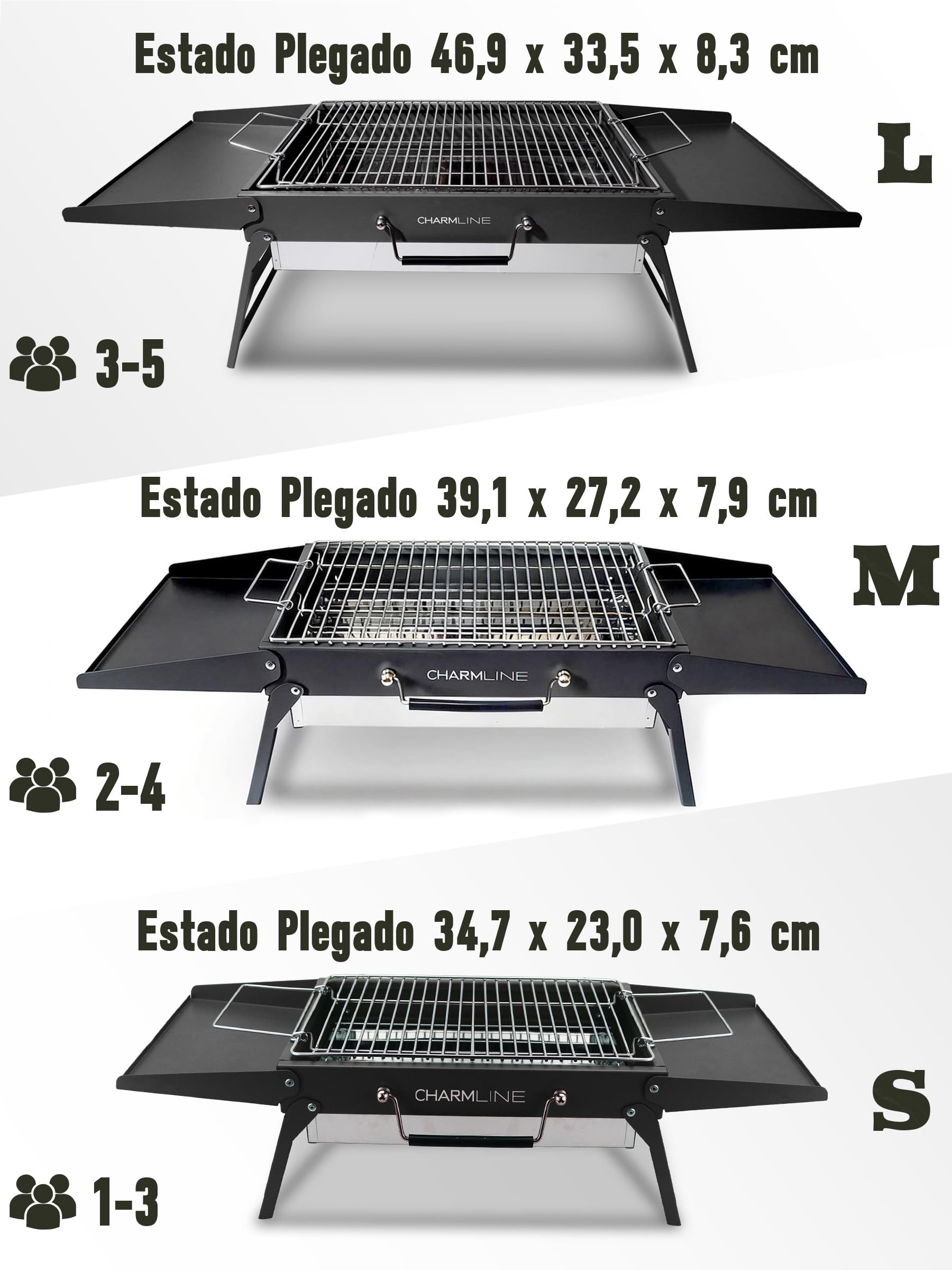 Charmline 39 * 27 cm Barbacoa de Carbón para Camping, Picnic, Jardín y Playa, Pequeña Barbacoa de Carbón Portátil Plegable para 2-4 Personas, BBQ Portátil para Uso en Exteriores, Negro