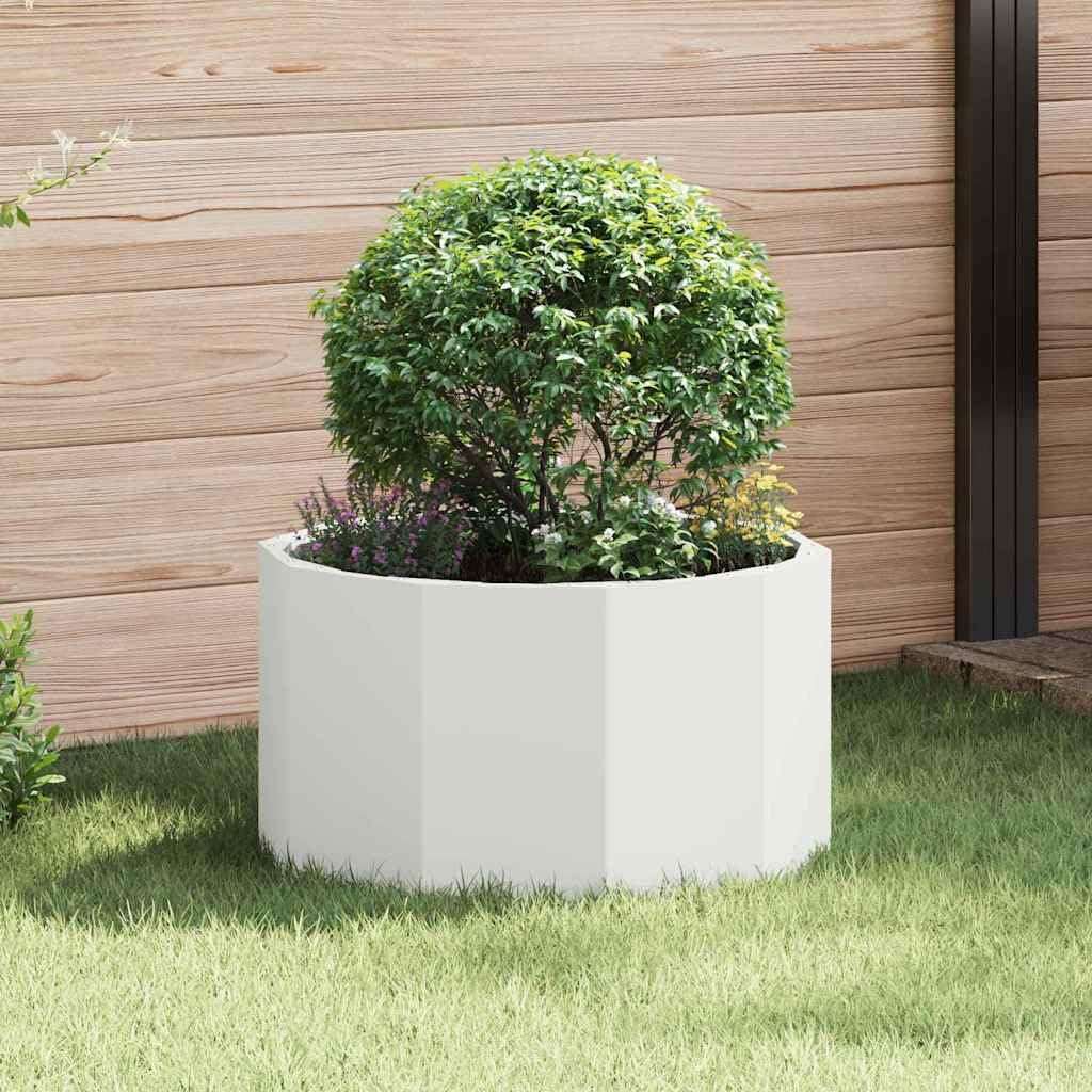Donica Biały 60 x 60 x 35 cm Stal Okrągła Ogrodowa na Zewnątrz Trwała Stalowa Donica na Kwiaty z Łatwym Montażem Stylowy Pojemnik na Rośliny na Taras Balkon Ogród