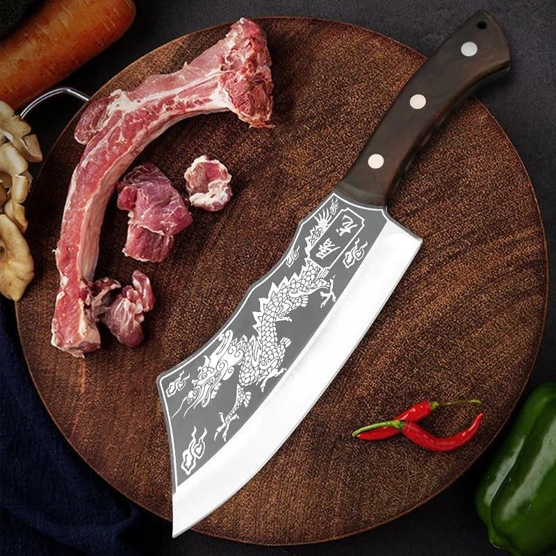 Meat Cleaver,Cleaver Knife 8.2 Inch Butcher Knife Carbon Steel Kitchen Chopping Slicing Professional Chef Meat Cleaver Handmade Cooking Cutter(Knife), LAMAJIGA5844