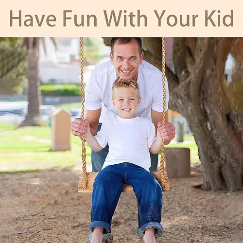 Miniatura 5 de Columpio de madera para colgar, asiento de 19.7 x 5.1 x 1.2 pulgadas, columpios de árbol para adultos y niños al aire libre, cuerda de cáñamo