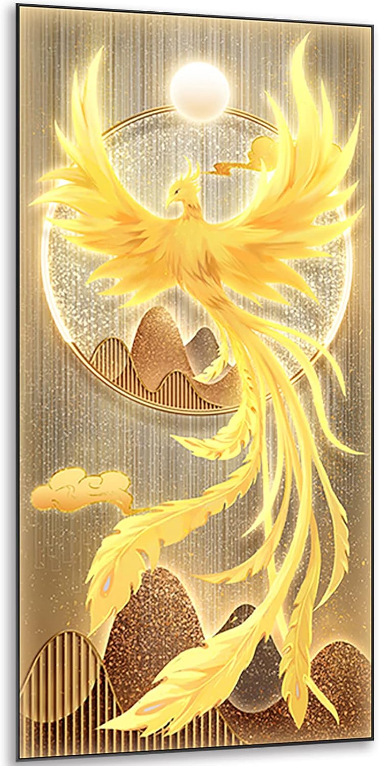 Instarry DIY 5D Diamond Painting Kits Large Size Golden Phoenix Rhinestones Cross Stitch Family Wall Decor Arts and Crafts 47.2x23.6 inch