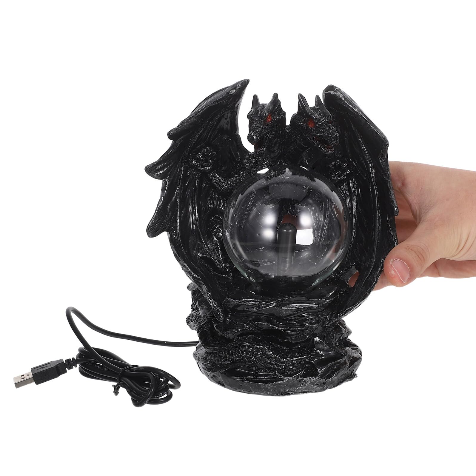 Lampada al Plasma a Forma di Drago Sfera Magica Touch Elettrostatica in Resina Nero con Design Creativo per Decorazione Casa e Festa