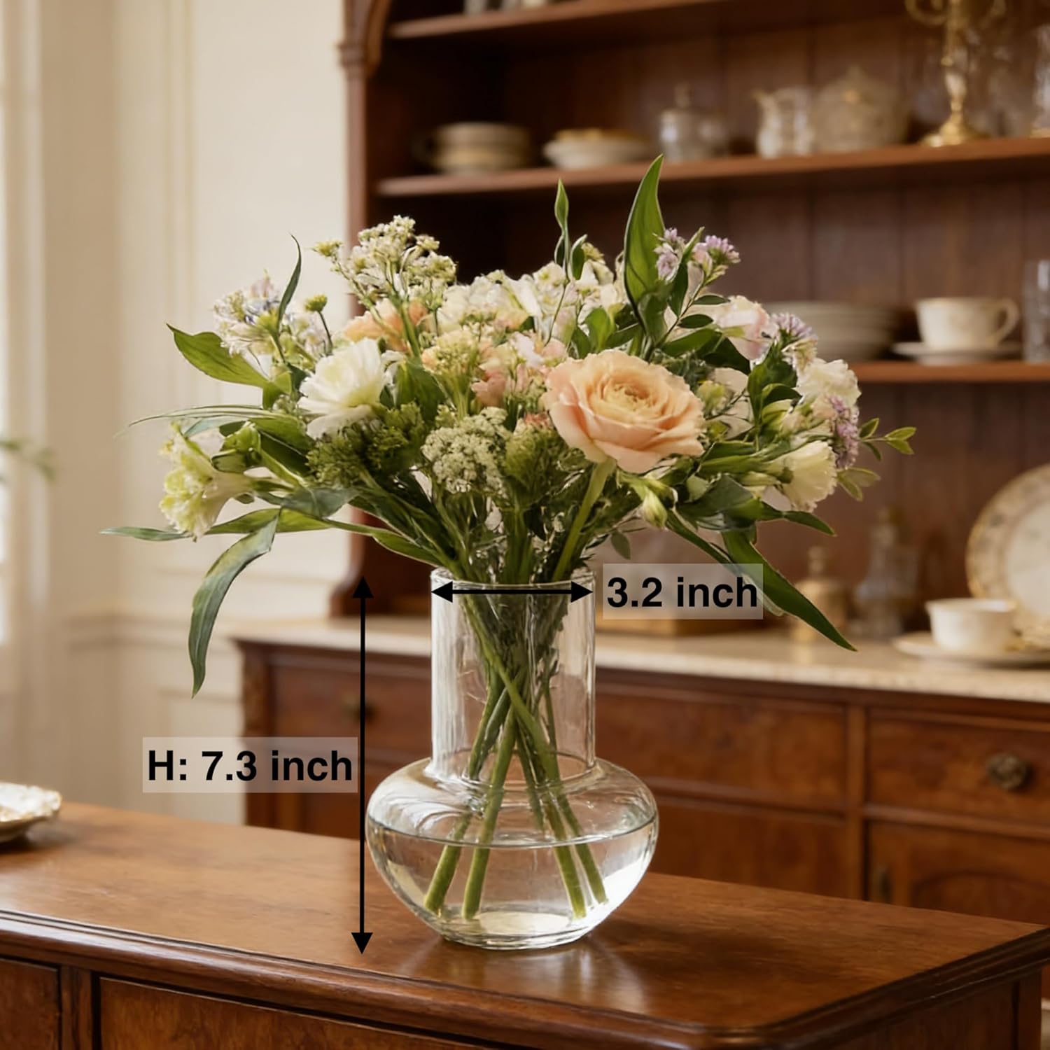 BLOFLO Modern Retro Glass Vase, 7 Inch Bubble Round Bulb Vase, Boho Vintage Home Decor Table Centerpiece for Fresh/Fake Flowers, Ideal Housewarming/Mother’s Day/Birthday Gift (Clear)