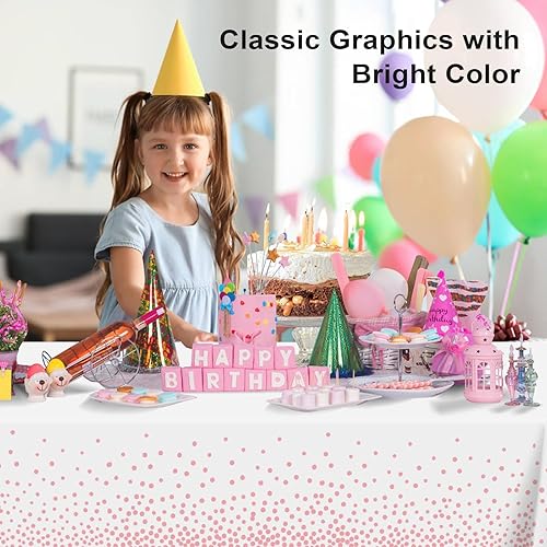 Miniatura 2 de 2 Pack White and Pink Dot Tablecloth, Pink Plastic Table Cloths for Parties Disposable, 54x108 in Waterproof Rectangular Camping Tablecloth for