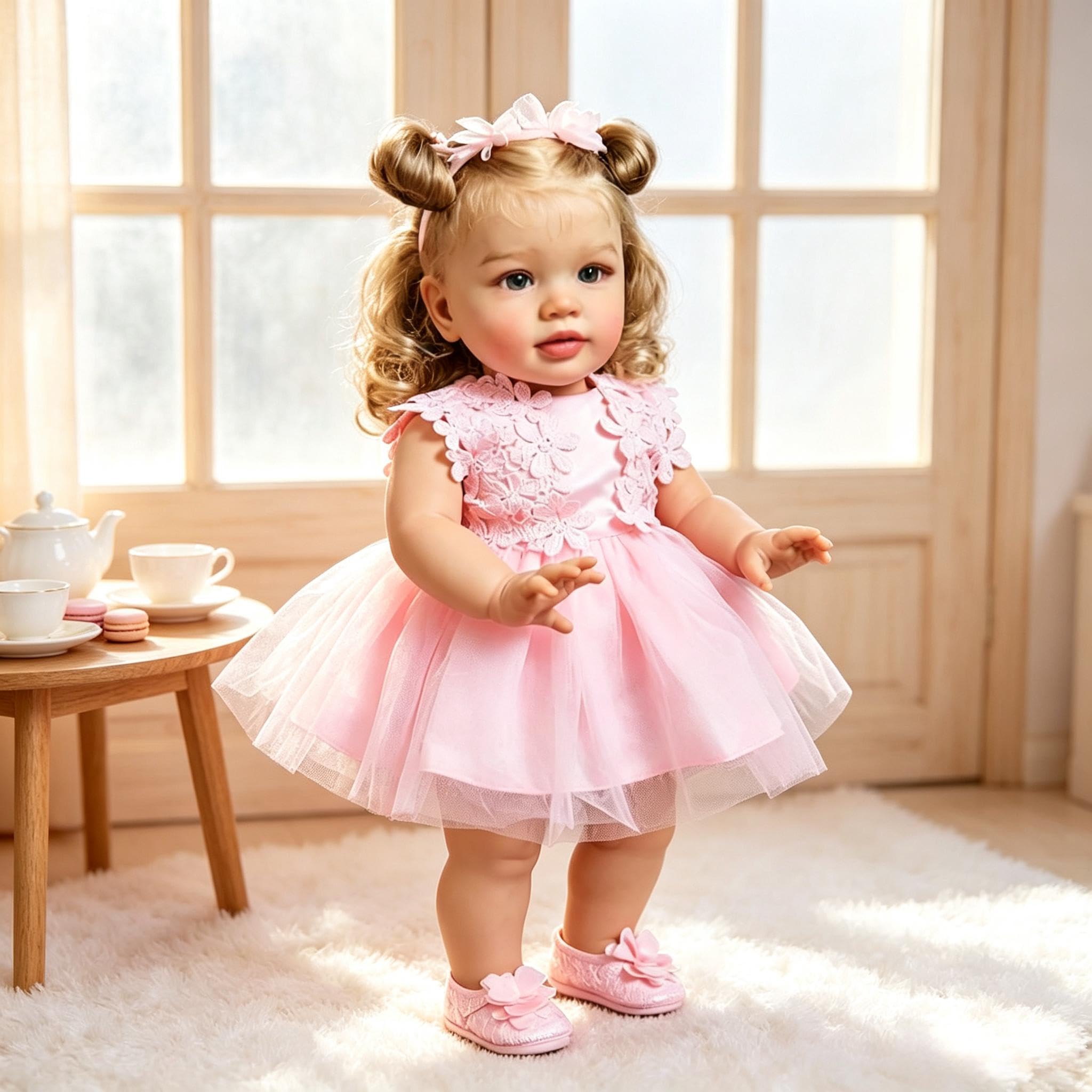 RXDOLL Duży rozmiar Reborn Baby Dolls Girl Pippa 66 cm realistyczne lalki Reborn maluch miękka tkanina winylowa obciążona lalka niemowlęca, która wygląda jak prawdziwe małe dziewczynki z sukienką