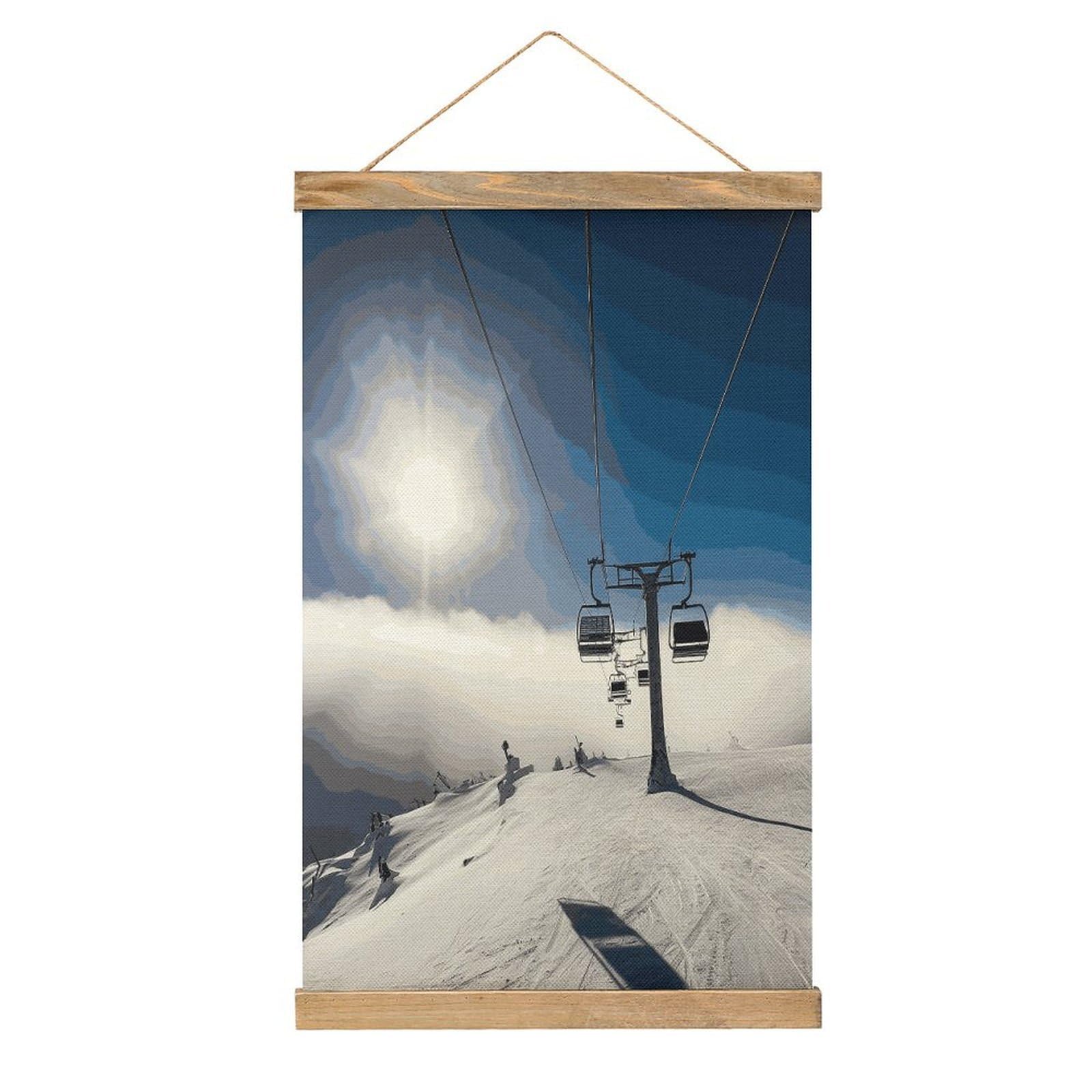 FekiLoot Ski Lift at Sunshine Linen Hanging Painting Vintage Poster Hanger Frame Wall Decor Art Painting Printed on Linen Without Fading Living Room Office Bedroom Playroom Apartment Decor