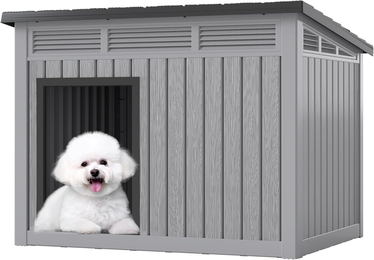 Fancyango Weatherproof Dog House for Small Medium Dogs - Indoor Outdoor Use, Removable Floor, Grey 32.1"L x 25.1"W x 24"H by Warmnestforpets