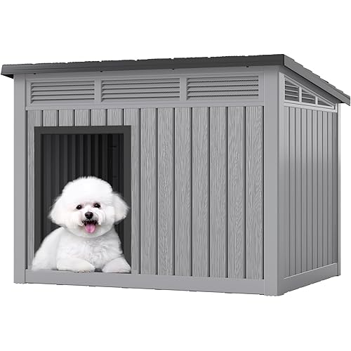Fancyango Dog House for Indoor & Outdoor Use - Weatherproof Roof & Removable Floor, Fits Small to Medium Dogs (32.1" L x 25.1" W x 24" H) - Grey