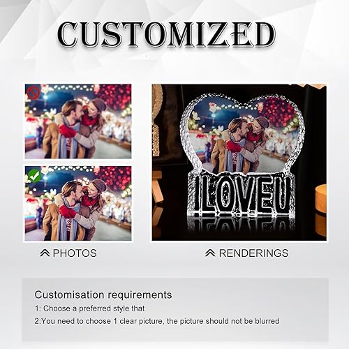 Miniatura 3 de Adorno de cristal de foto personalizable, marco de fotos personalizado en forma de corazón, cristal de foto personalizado, impresión de fotos UV,