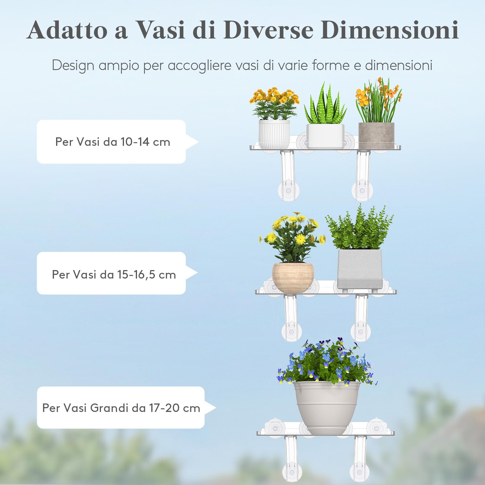 Lifewit Set di 2 Scaffale per piante da davanzale Sistema di scaffali in acrilico resistente con ventose Scaffale da interno per piante grasse e miniaturizzate da davanzale