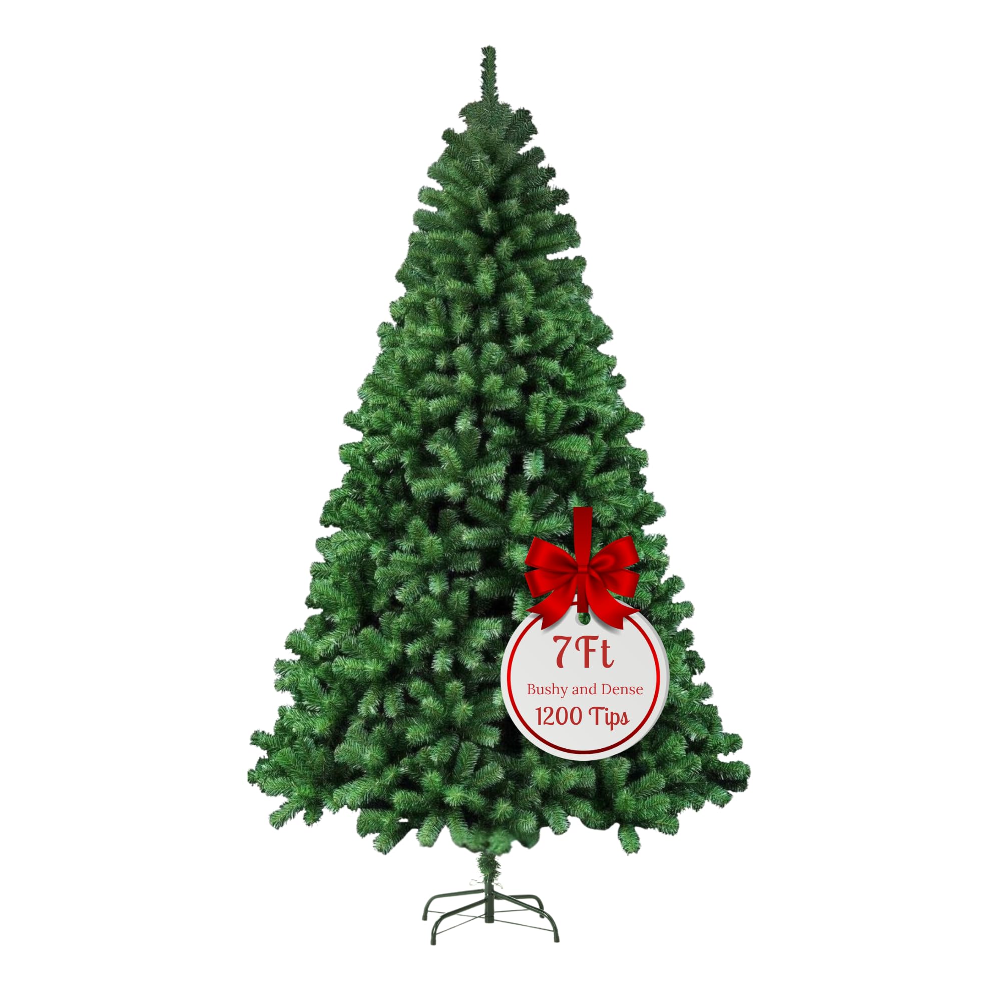 Evre Green Christmas Tree 7Ft Xmas Tree Artificial 1200 Tips & Branches With Metal Stand … (7Ft)