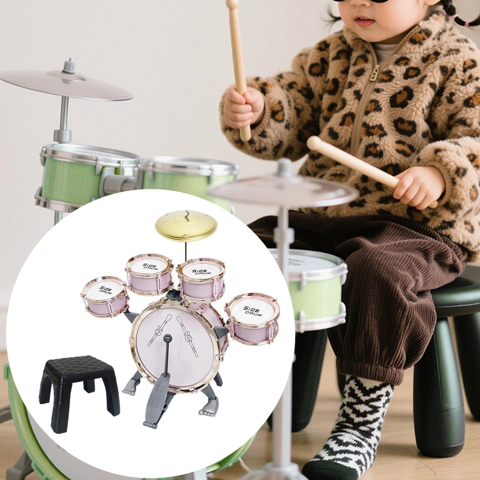 Batteria Bambini Playset Percussioni Giocattolo Strumento Musicale Sgabello in Materiale Pp Adatta per Divertimento Regalo Camera da Letto a, Rosa