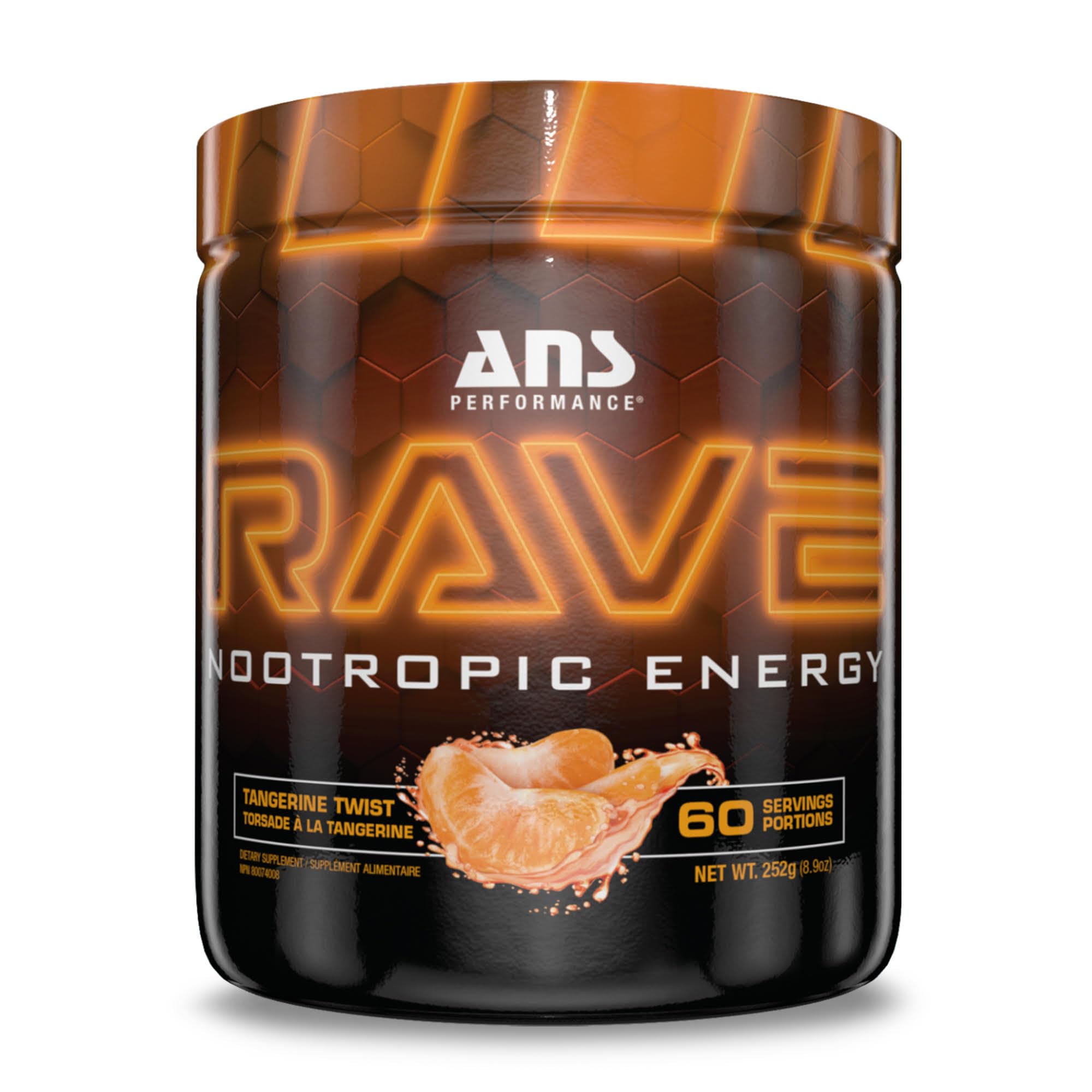 ANS Performance Rave (60 Servings, 8.9 oz) – High Energy, No Crash Formula - Memory & Focus Supplement - Sugar-Free- Boost Mind-Body Neural Connections (Tangerine Twist)