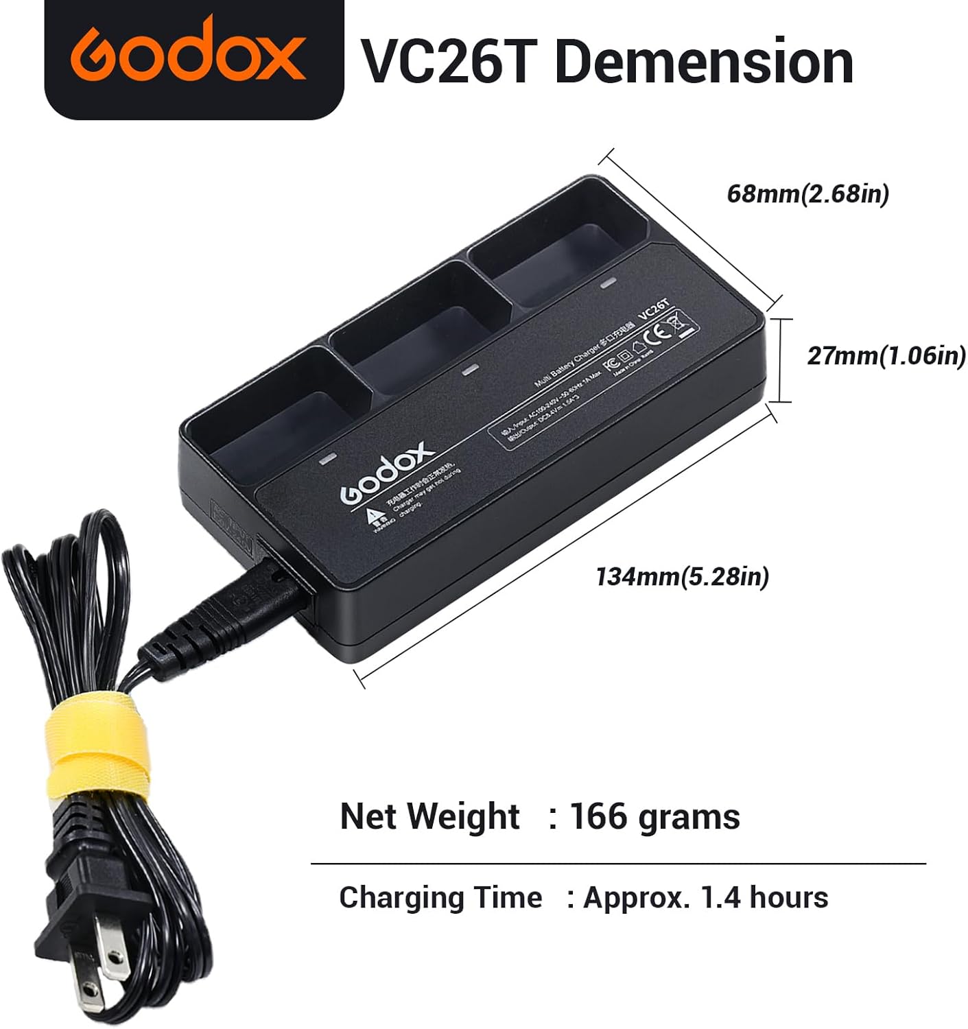 Godox VC26T Multi Battery Charger for VB26/VB30 Batteries, Fast Charging Solution for Godox V100, V1 Pro, and V1 Flash