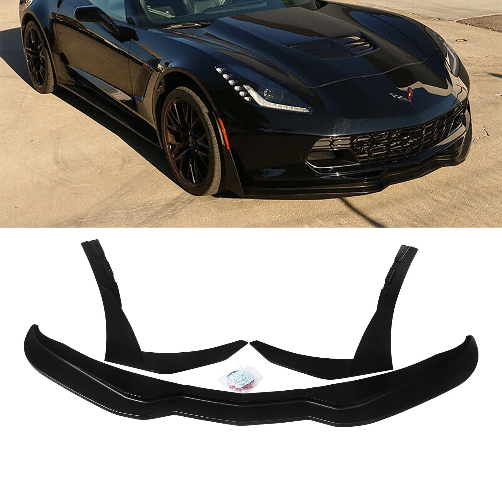 Gloss Black Front Bumper Splitter & Winglets Kit – For Corvette C7 Z06 Stage 3 2014–2019 – Not For ZR1