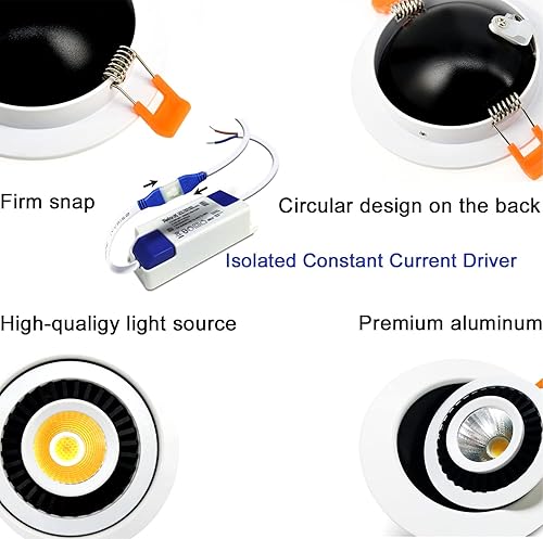 Miniatura 9 de Zabalar Paquete de 6 luces LED de 4 pulgadas, 8 W, interruptor por botón de encendidoapagado, lámpara de techo empotrada de aluminio con