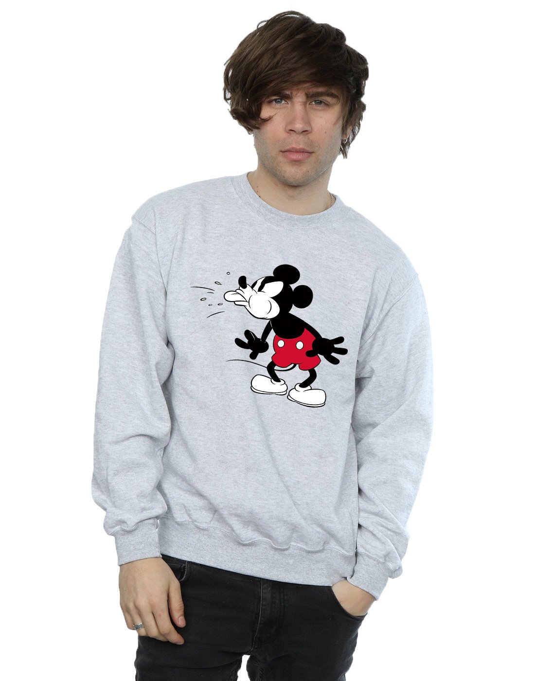 Disney Men's Mickey Mouse Tongue Sweatshirt X-Large Sport Grey