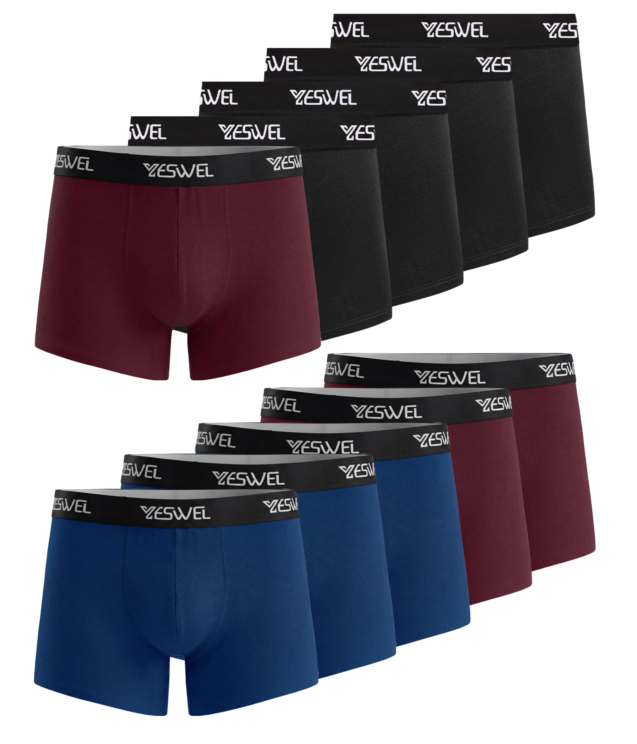YESWEL Lange Boxershorts Herren 10er Pack, Baumwolle Unterhosen Männer | 10 lange Boxershorts für Herren mit 3D Beutel und elastischem Bund, weich am Bein, ohne spürbares Hochrutschen im Alltag