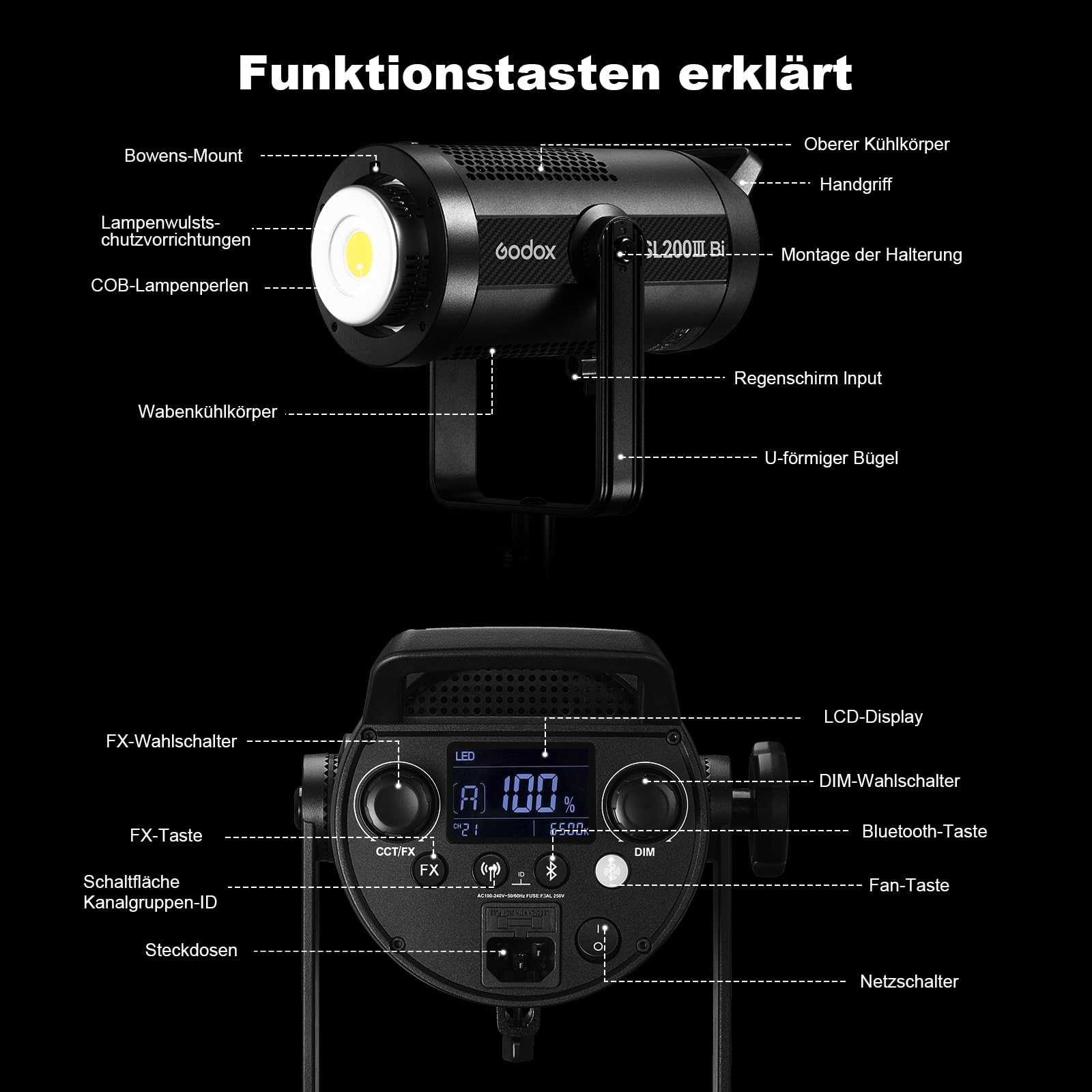 GODOX SL200IIIBi-Color LED Monolight luce fissa 160W/210W/330W 2800-6500K 80.400 Lux per Studio e Film TV Produzione