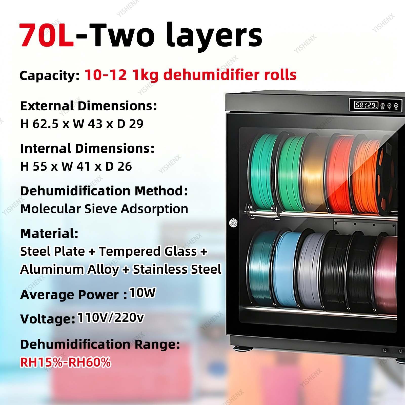 Szafa Susząca Do Materiałów Eksploatacyjnych Do Druku 3D, Zakres Osuszania: Rh 15% - Rh 60%, Adsorpcja Na Sicie Molekularnym, Drzwi Ze Szkła Hartowanego O Grubości 4 Mm, Studio(70L)