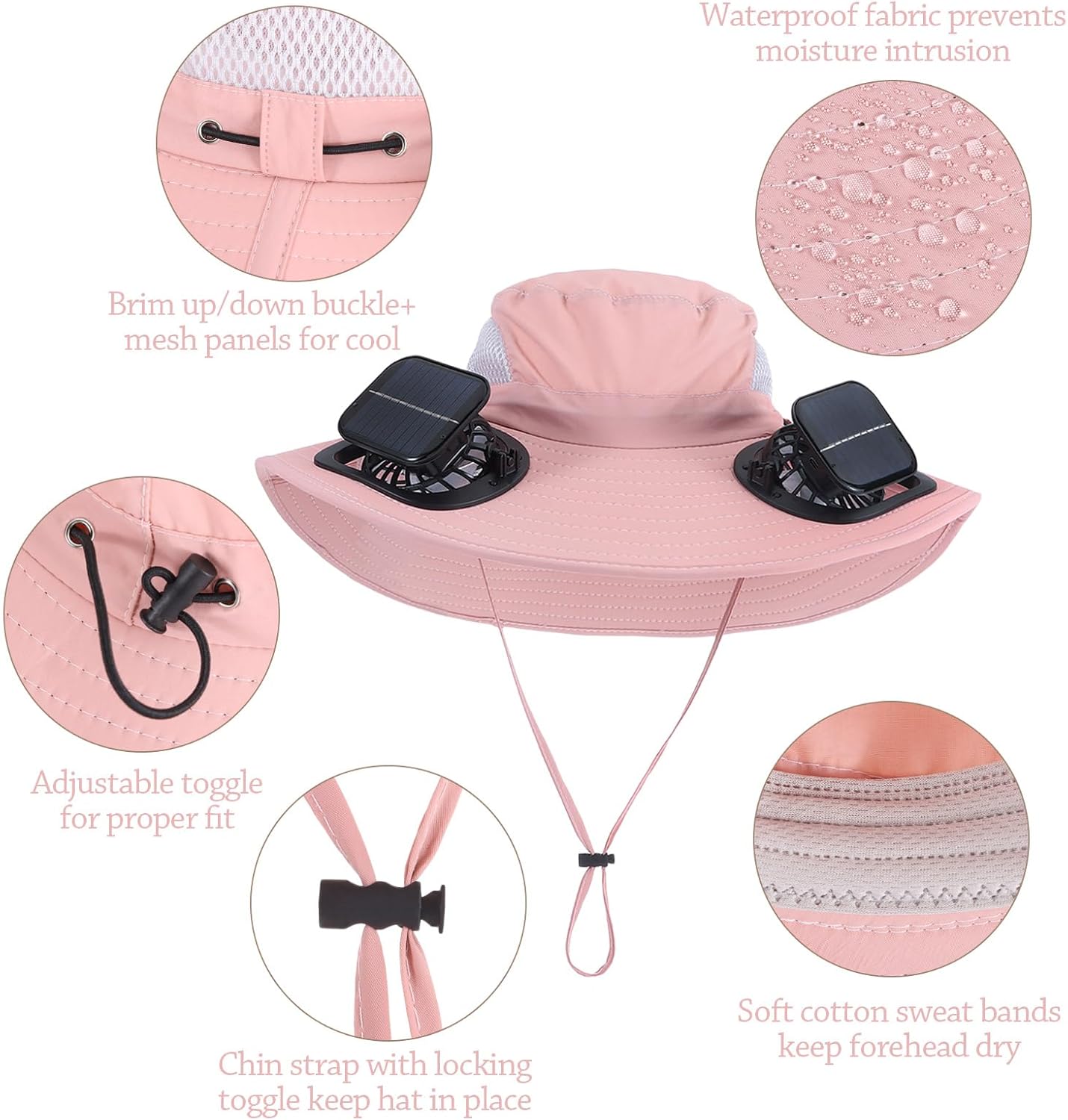 Outdoor Solar Powered Fan Hat for Men Women Breathable Wide Brim Hat with 2 Fans UPF 50+ Fishing Hat Beach Bucket Sun Hat