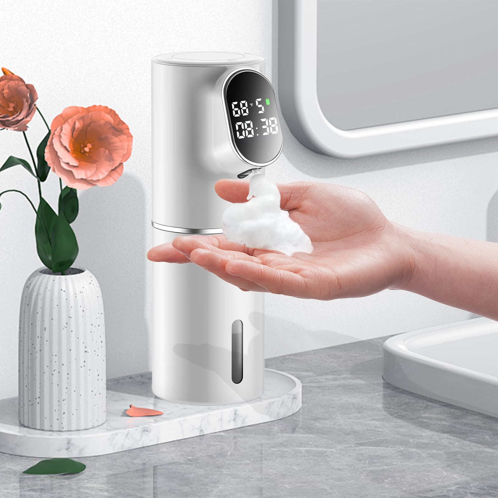 BigKing Dispenser di sapone automatico bianco elettrico senza contatto sensore a infrarossi 5 livelli di schiuma USB Type-C 3000mAh batteria IPX6 impermeabile design moderno cucina bagno idea regalo